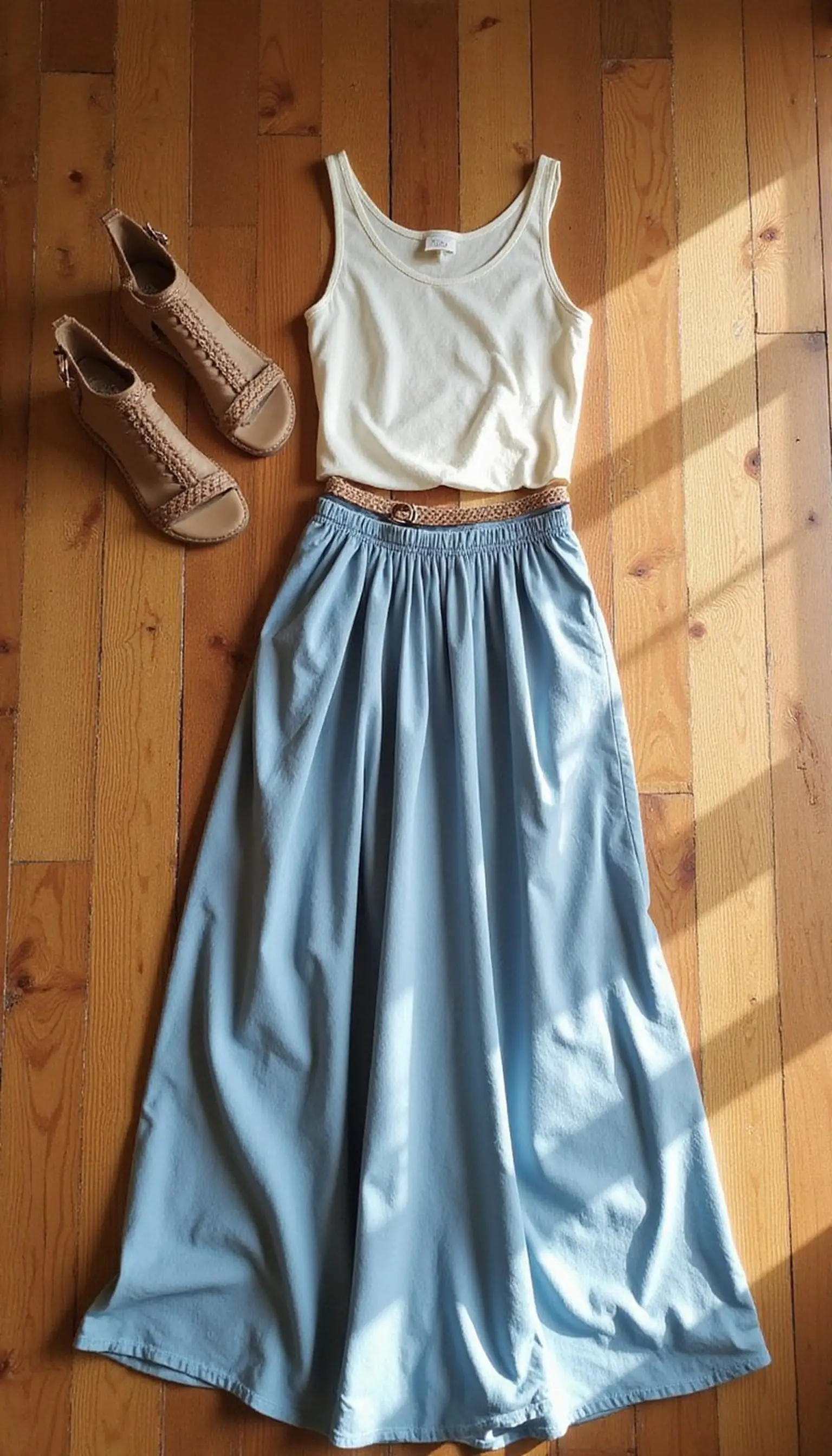 Flowy maxi skirt with simple tank top
