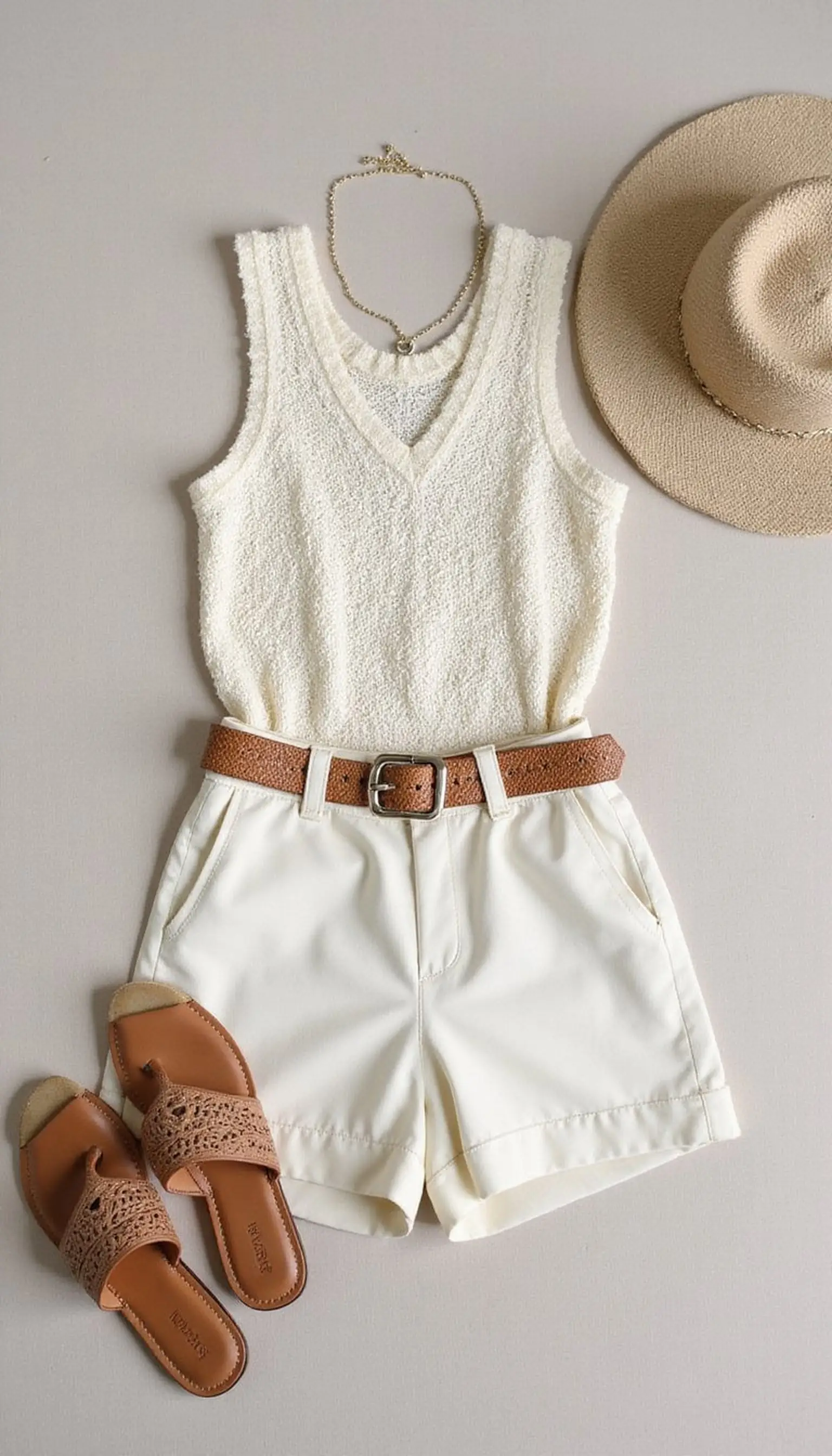 Knitted tank and high-waist shorts combo