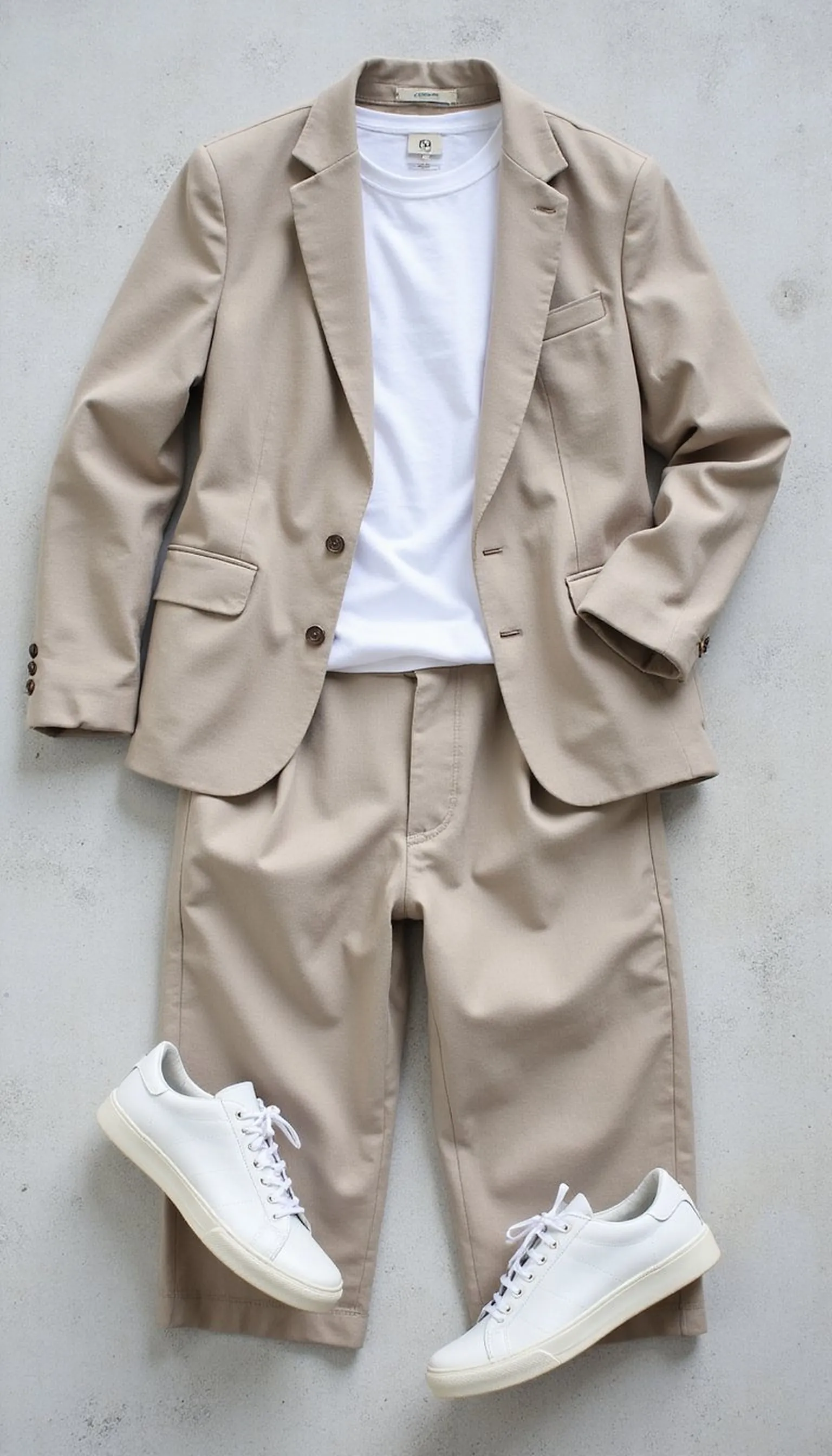 Neutral linen blazer paired with cotton tees