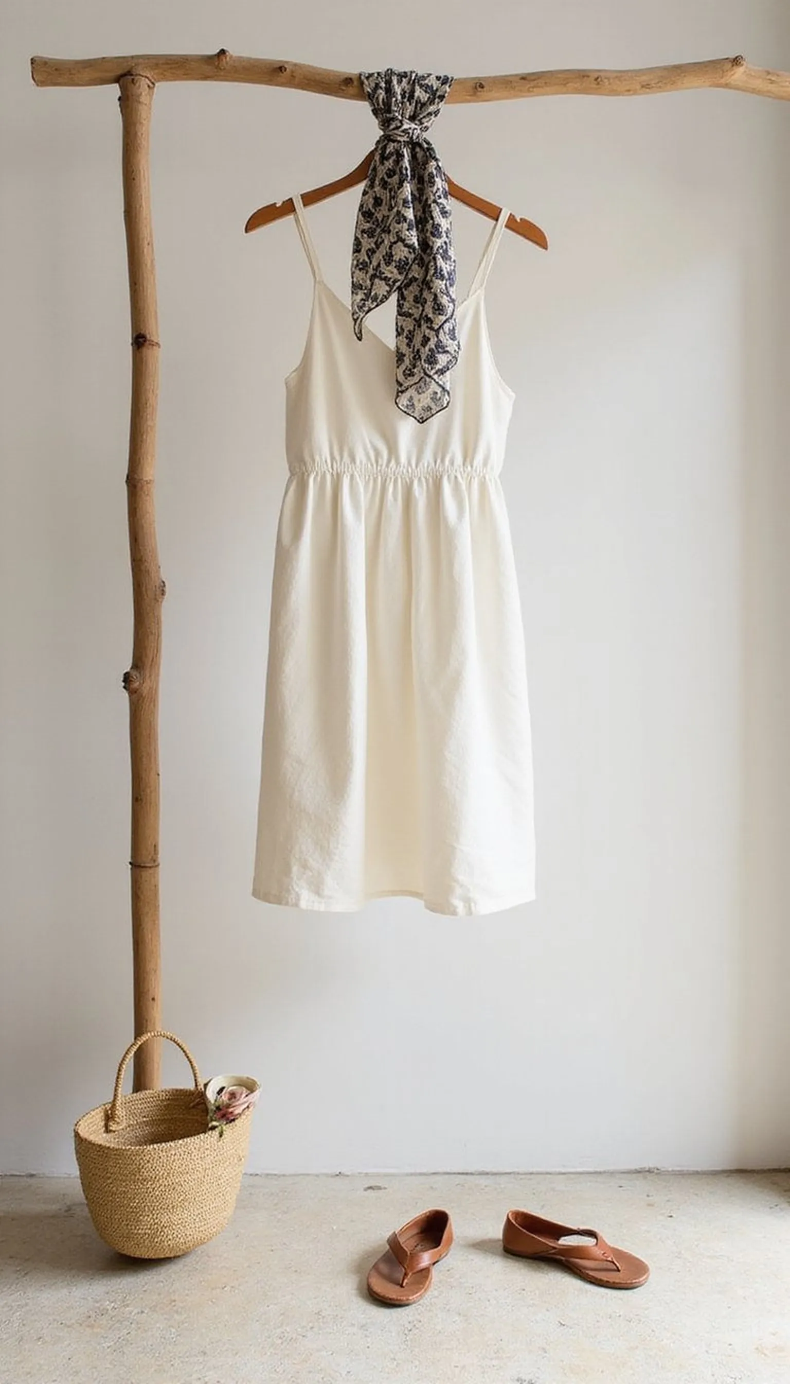 Silk scarf tied over a breezy sundress