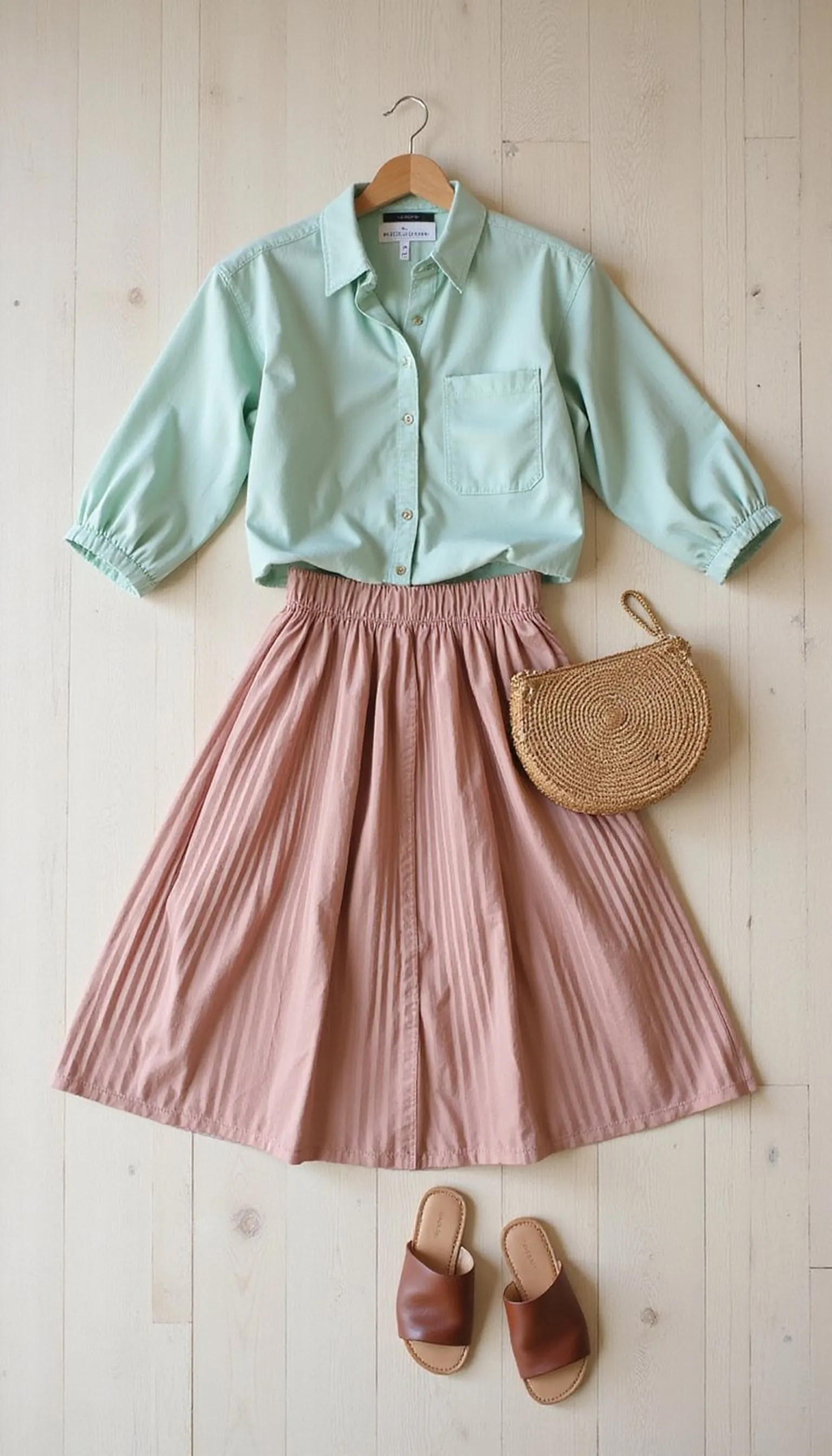 Soft pastel blouses with pleated skirts