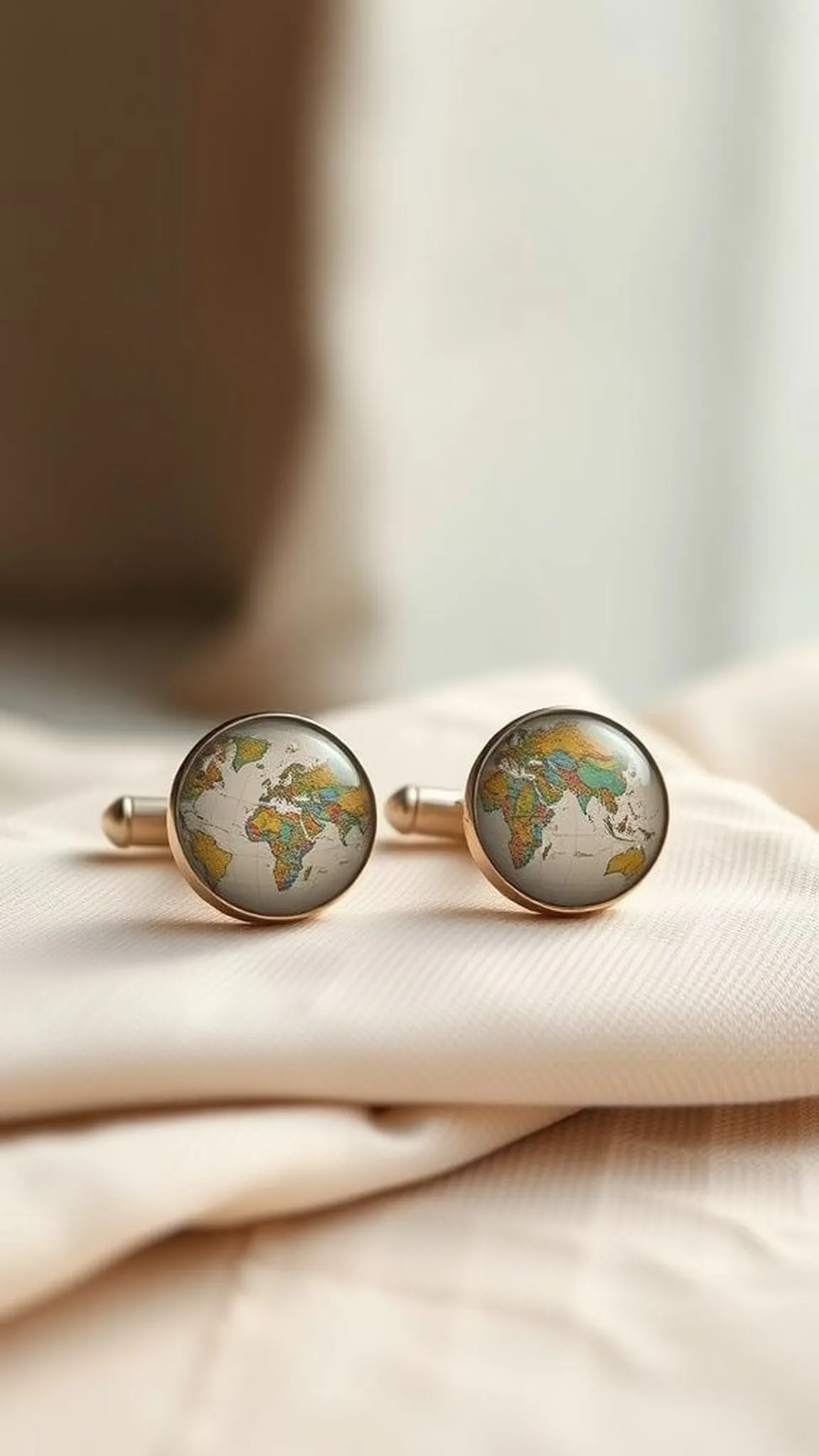 A map-themed cufflink set with hometown coordinates