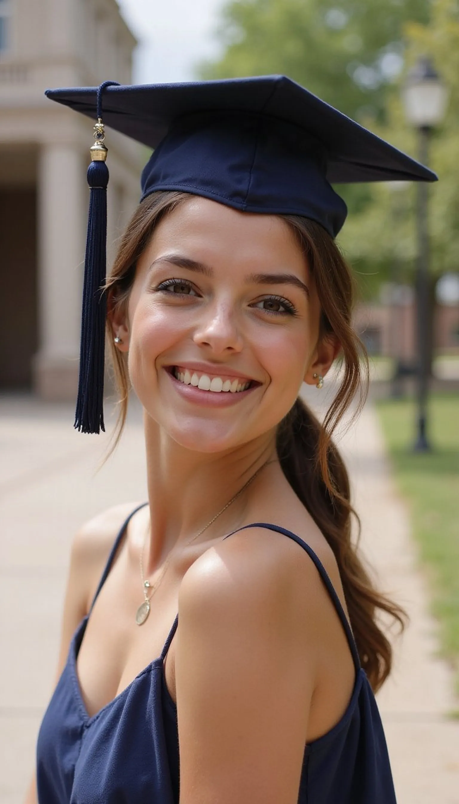 Low Pony With A Ribbon Bow Tucked Under Cap