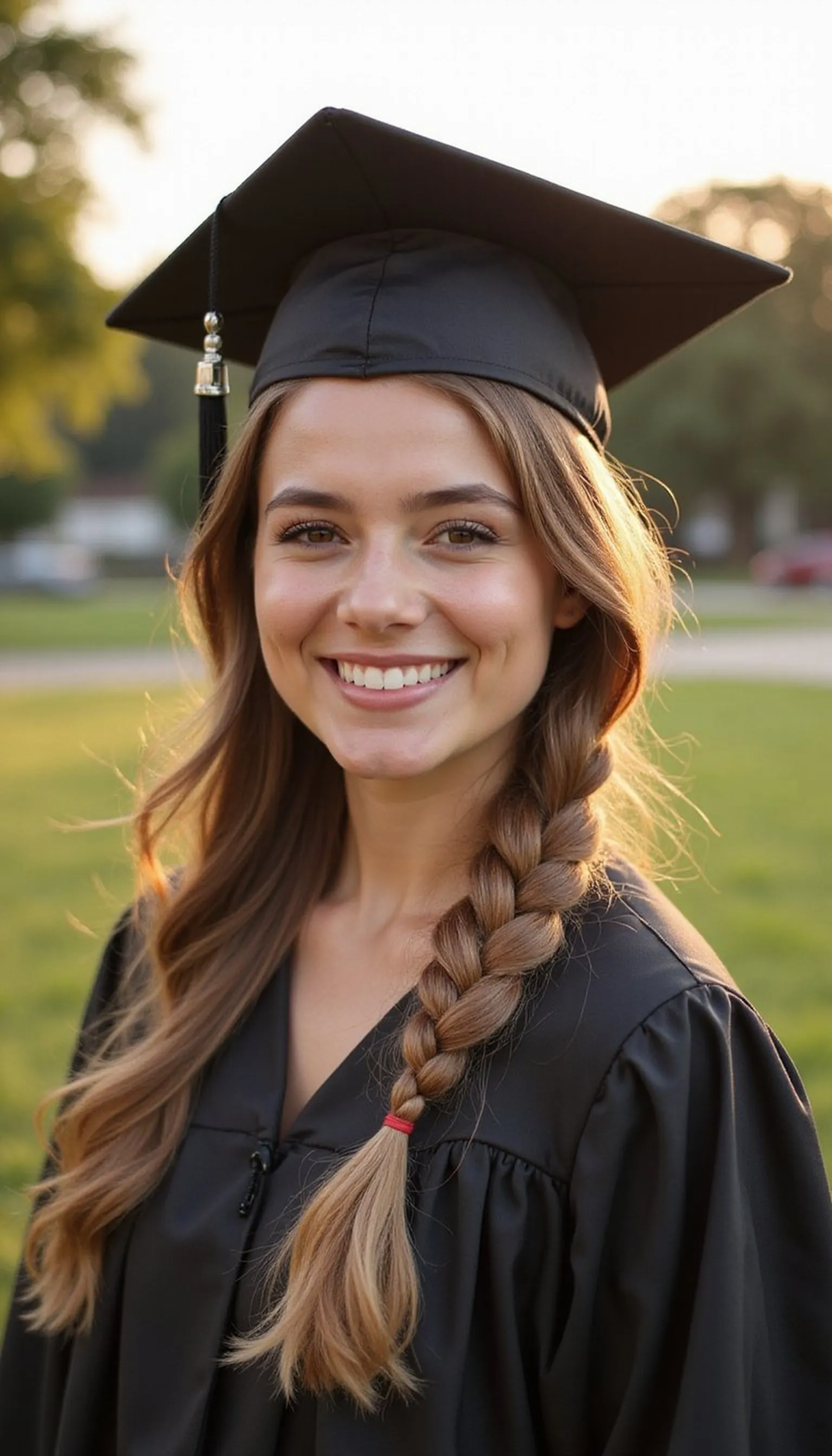 Side Braid Tucked Neatly Under Mortarboard