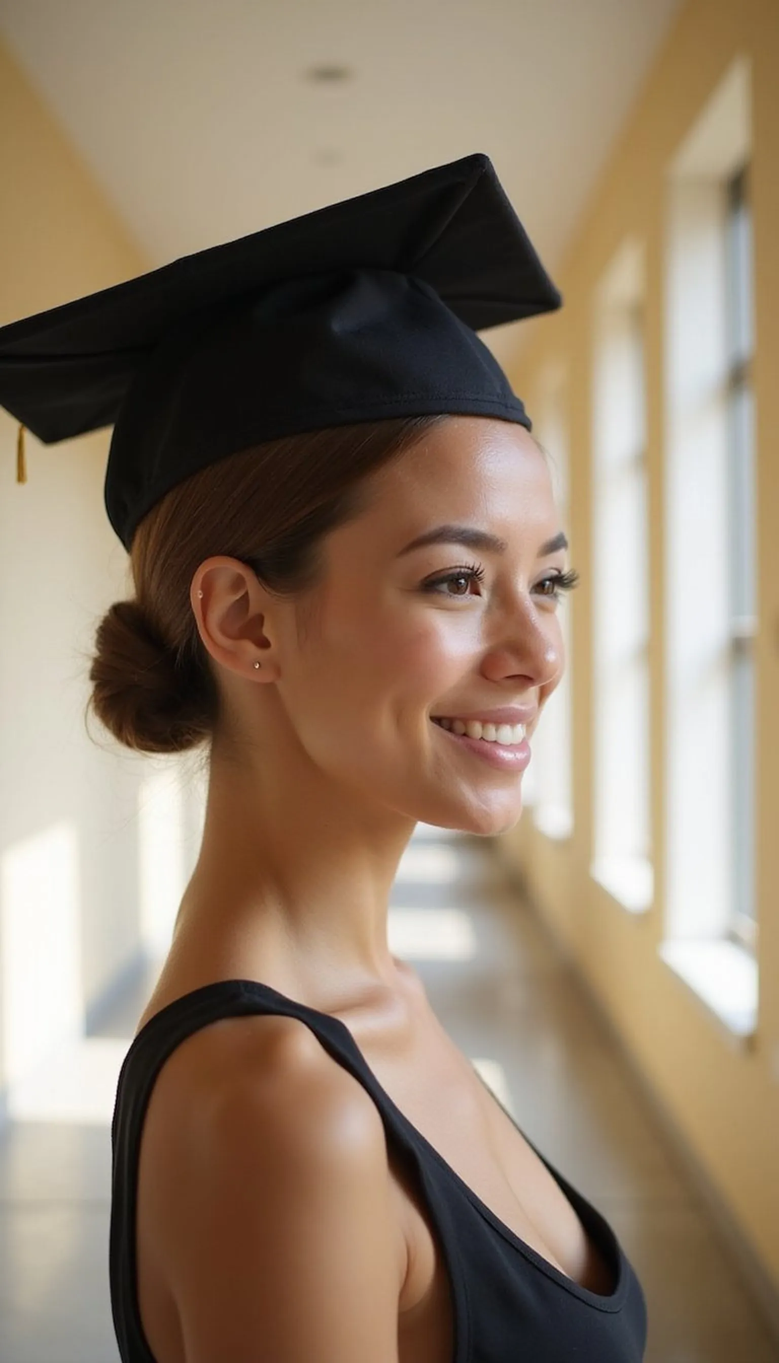 Sleek Low Bun Under The Graduation Cap