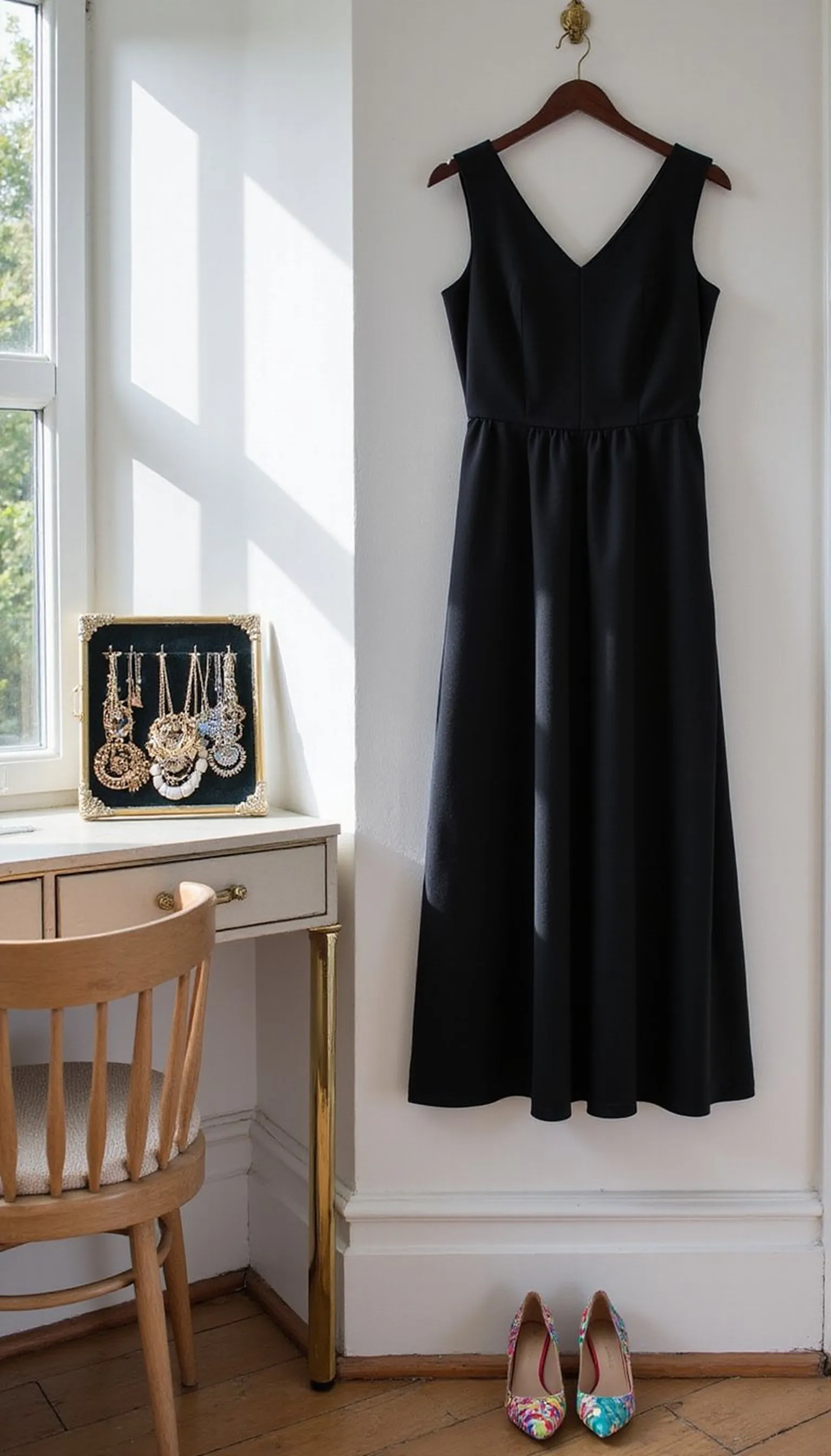 Little black dress with playful accessories