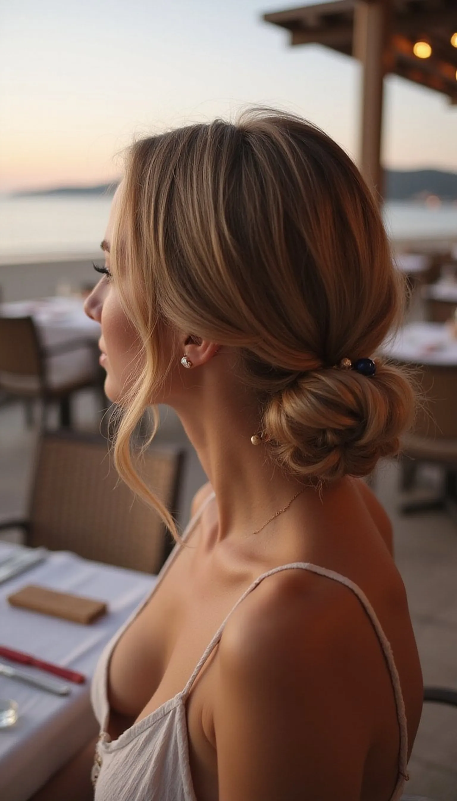 Low Twisted Chignon For Sunset Dinners