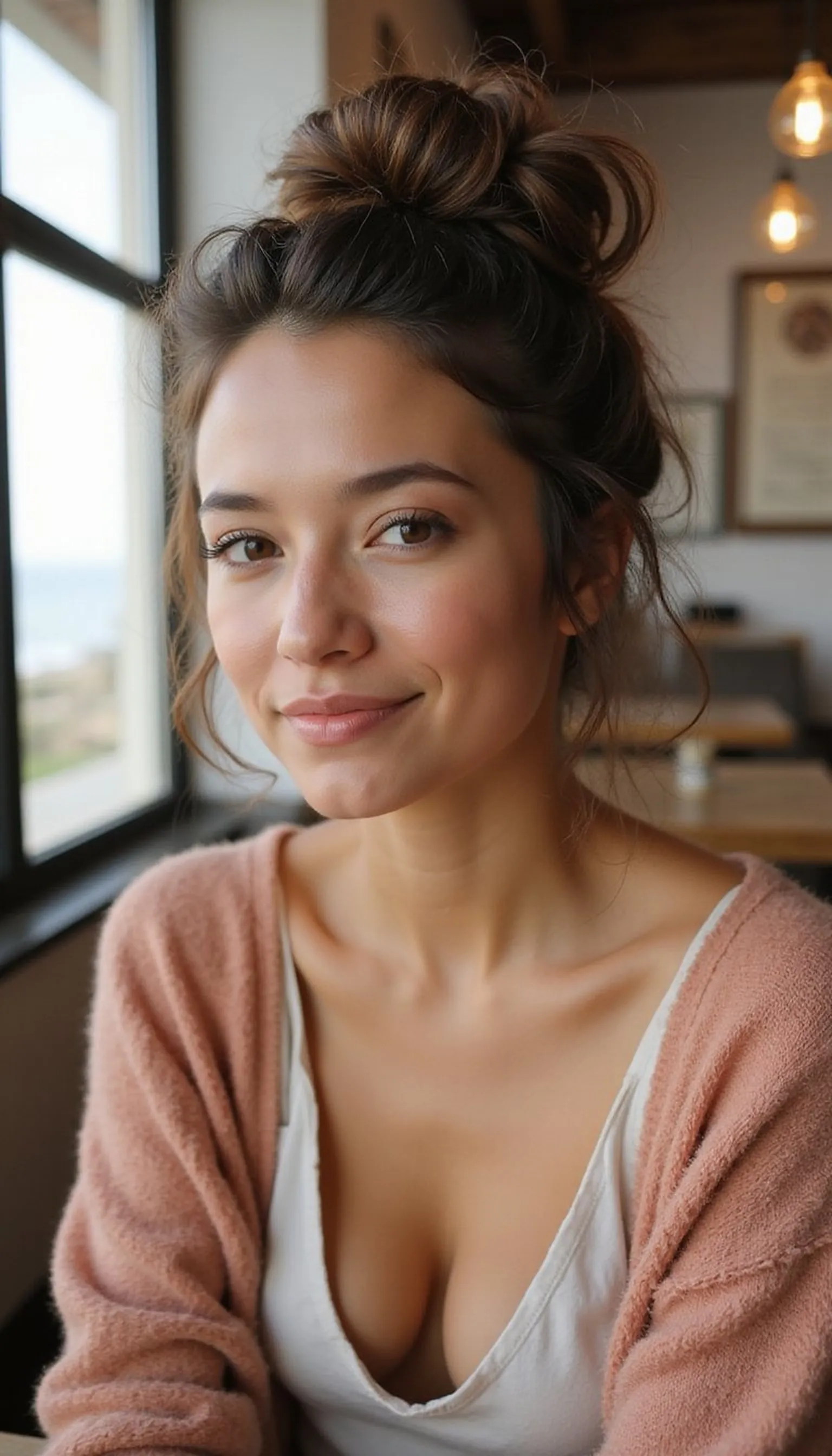 Messy Top Knot With Textured Face-Framing Pieces