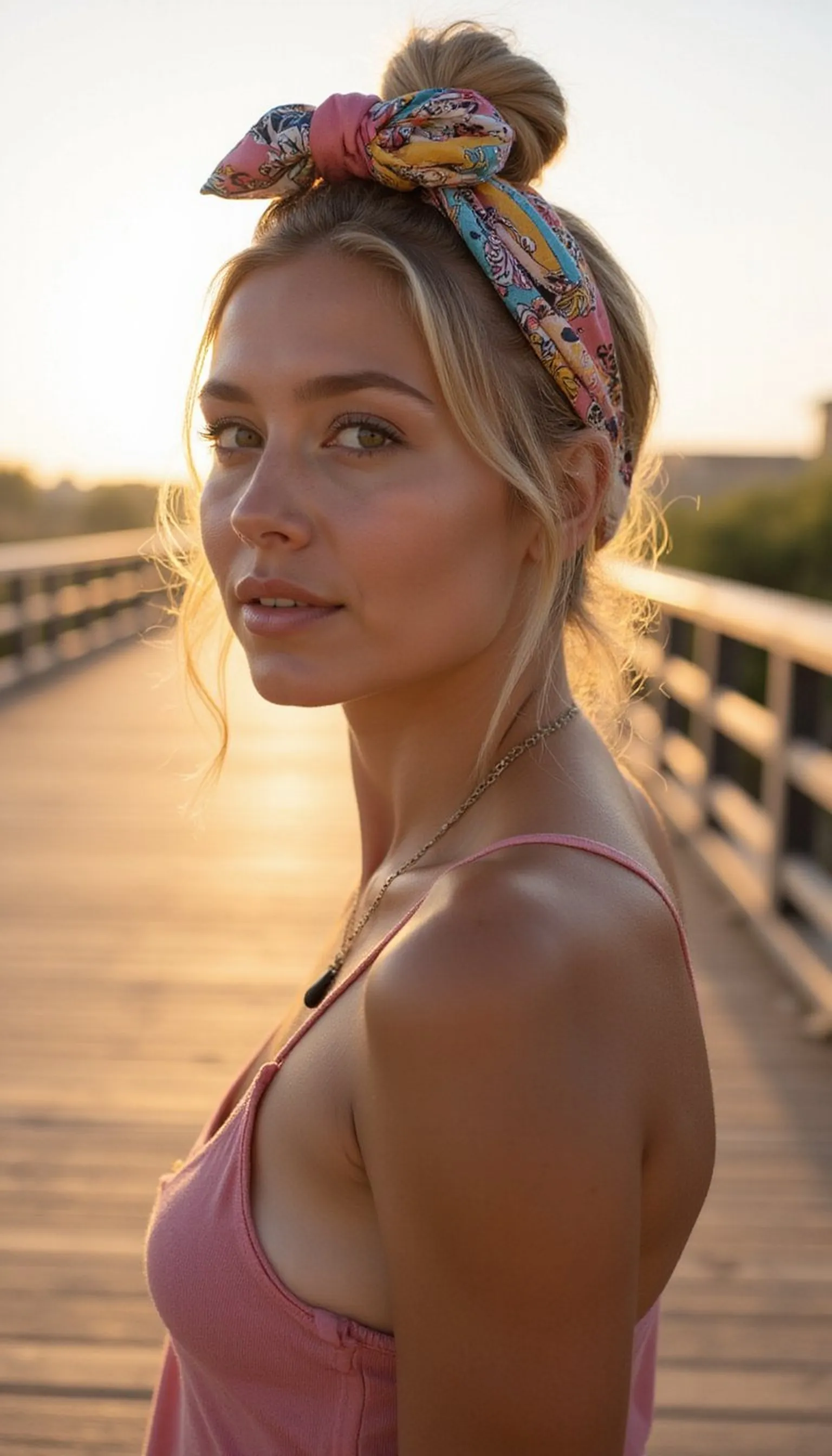 Wrapped Top Knot With Bandana Accent