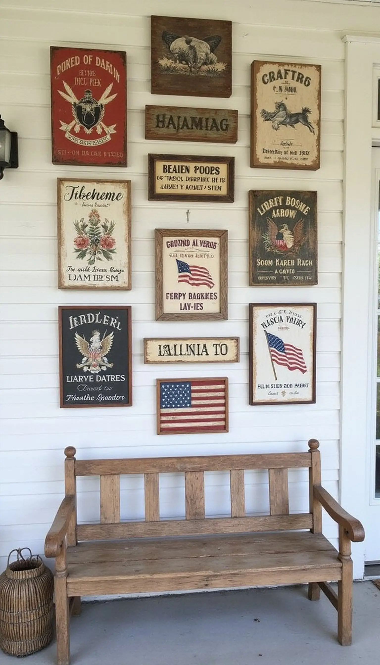 Americana sign gallery wall on the porch