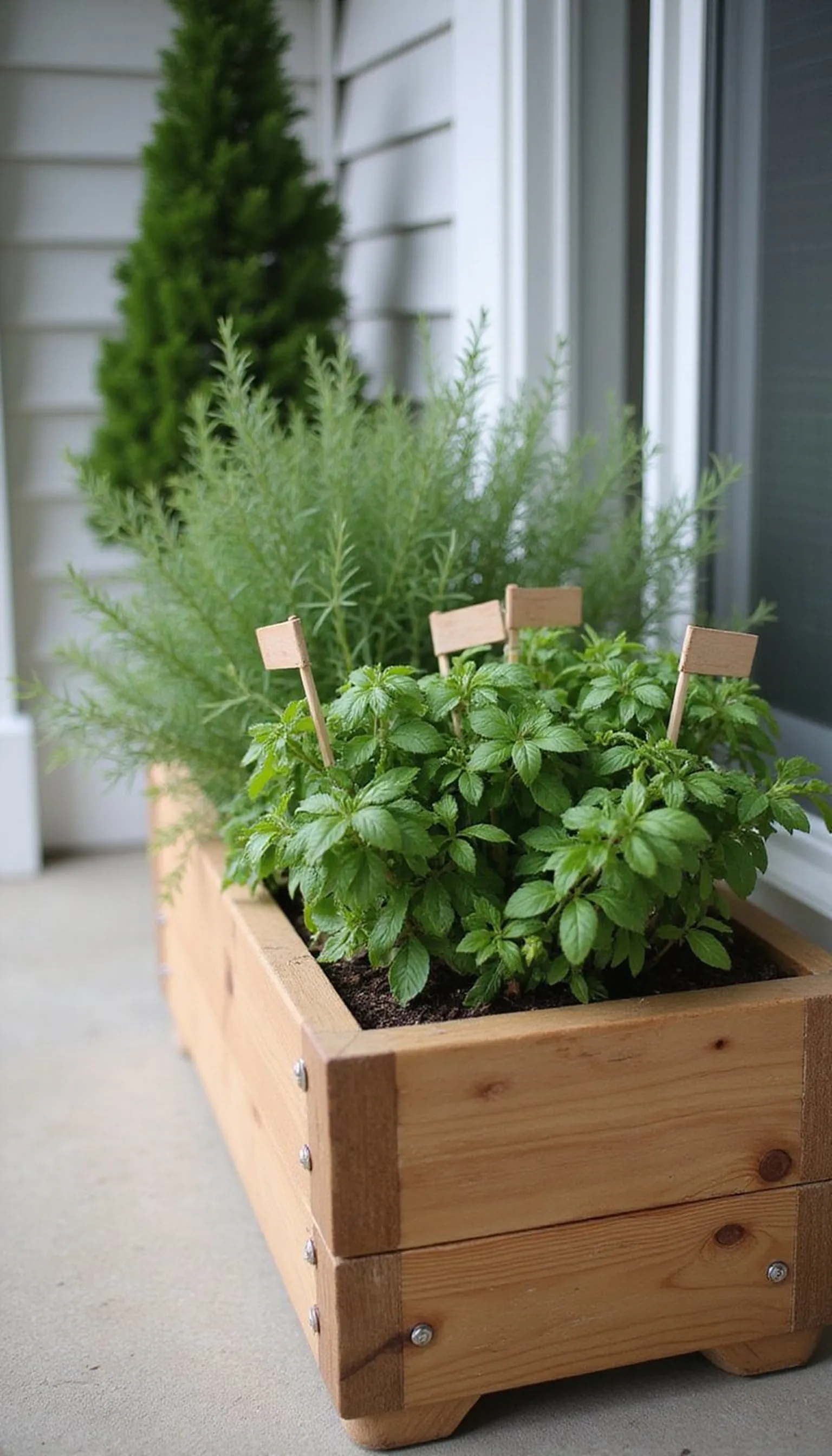 Herb garden planter with tiny flag markers