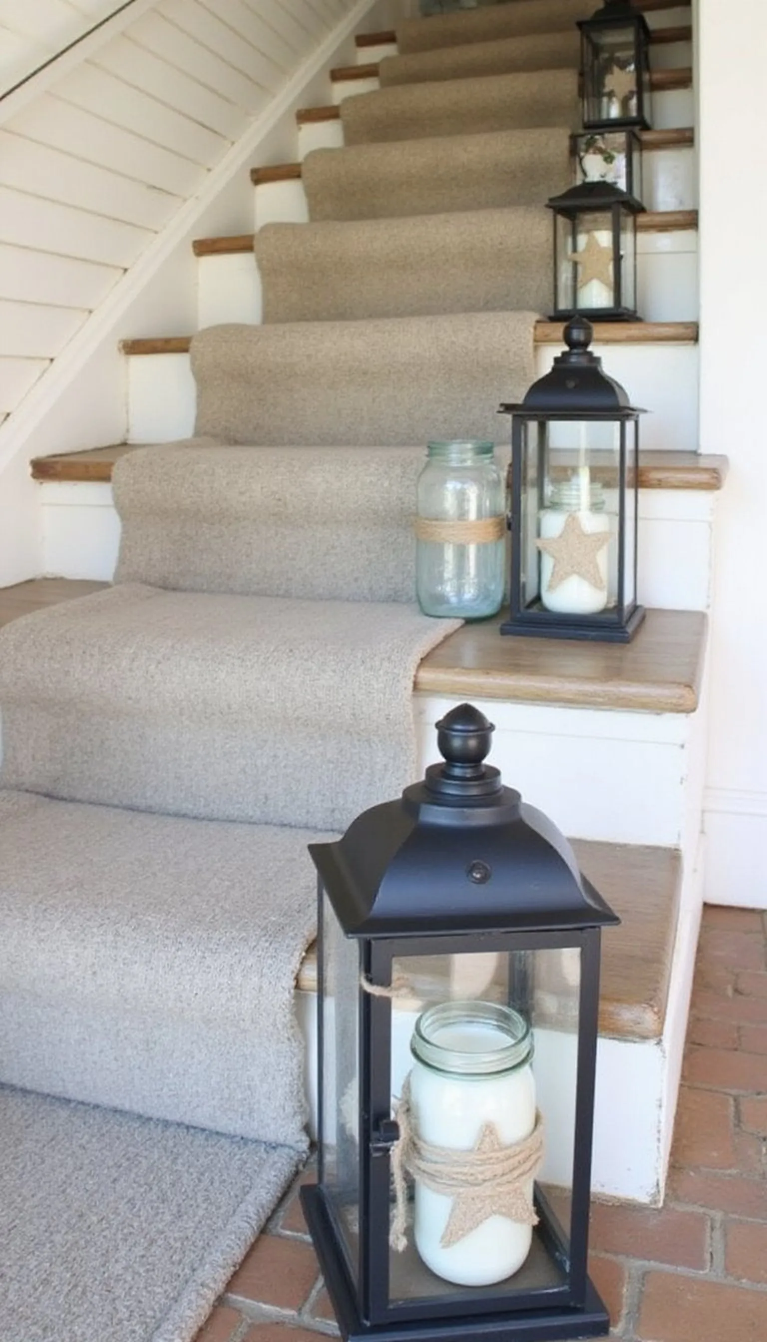 Lantern-lined steps with mason jar accents