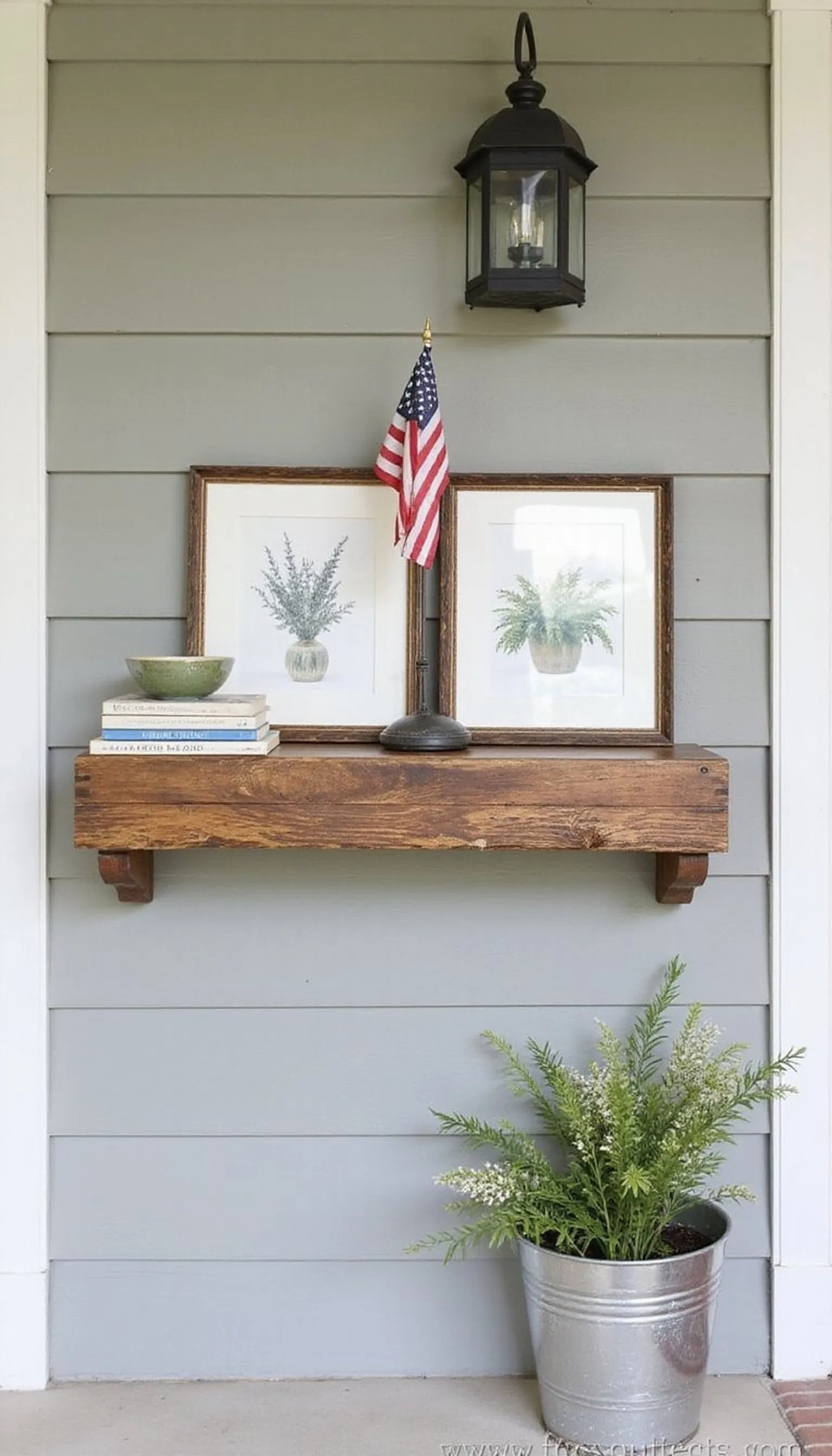 Mantel-style entry shelf with layered decor