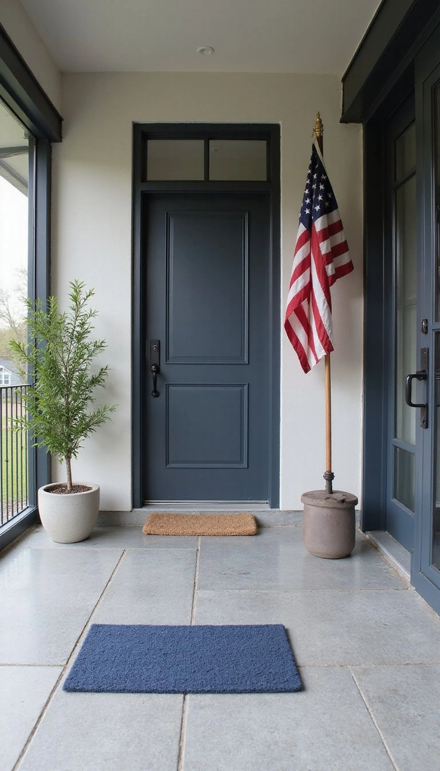 Minimalist modern patriotic porch vignette