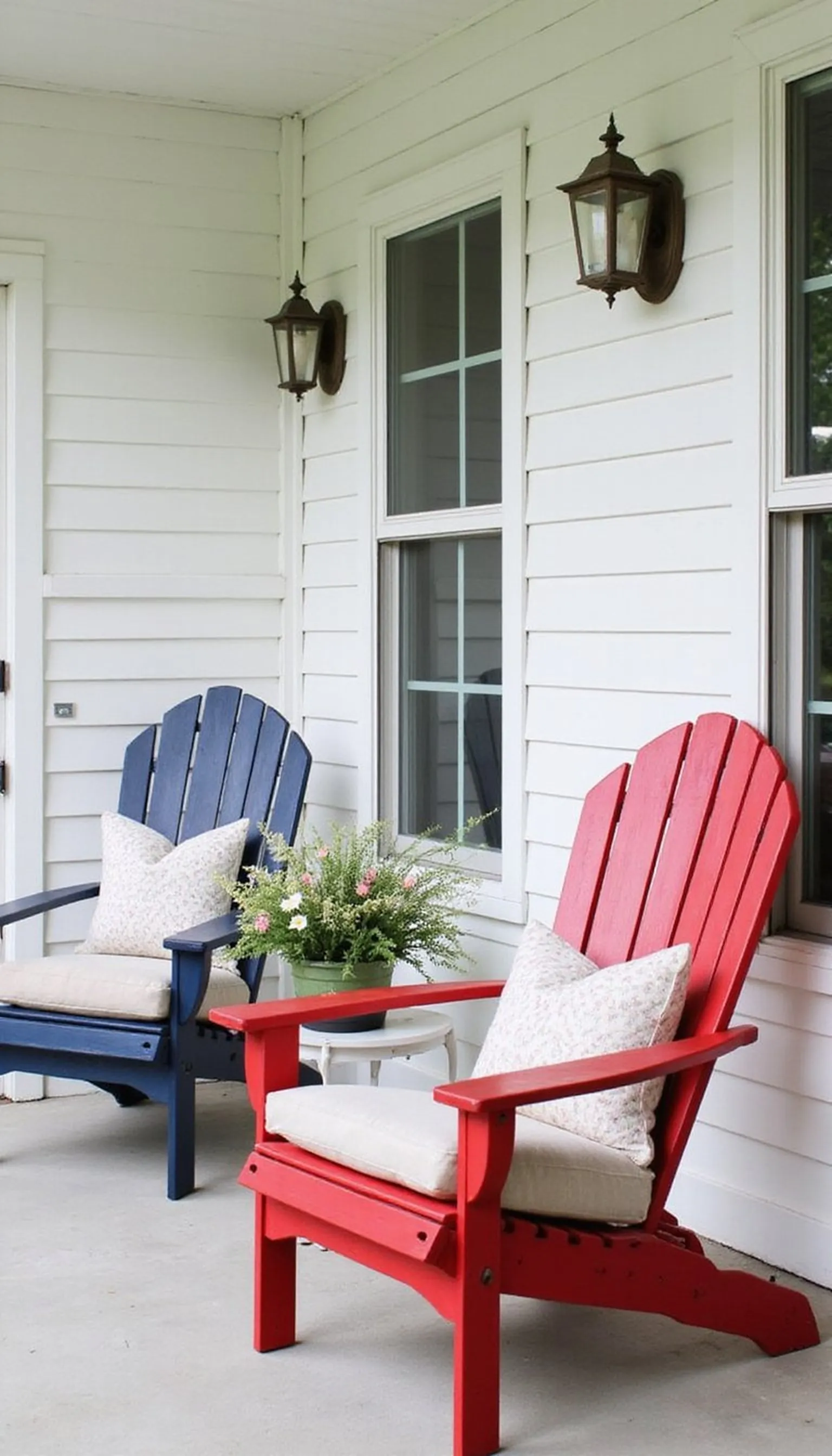 Painted Adirondack chairs in patriotic hues