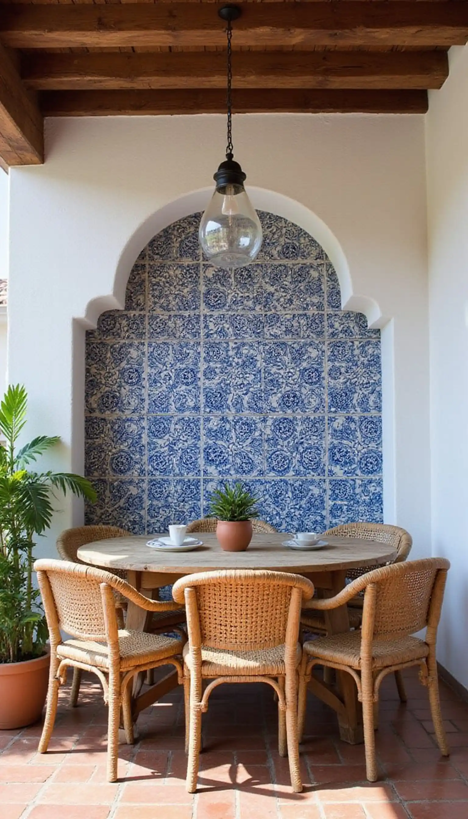 Mediterranean Tile Backsplash and Dining Nook