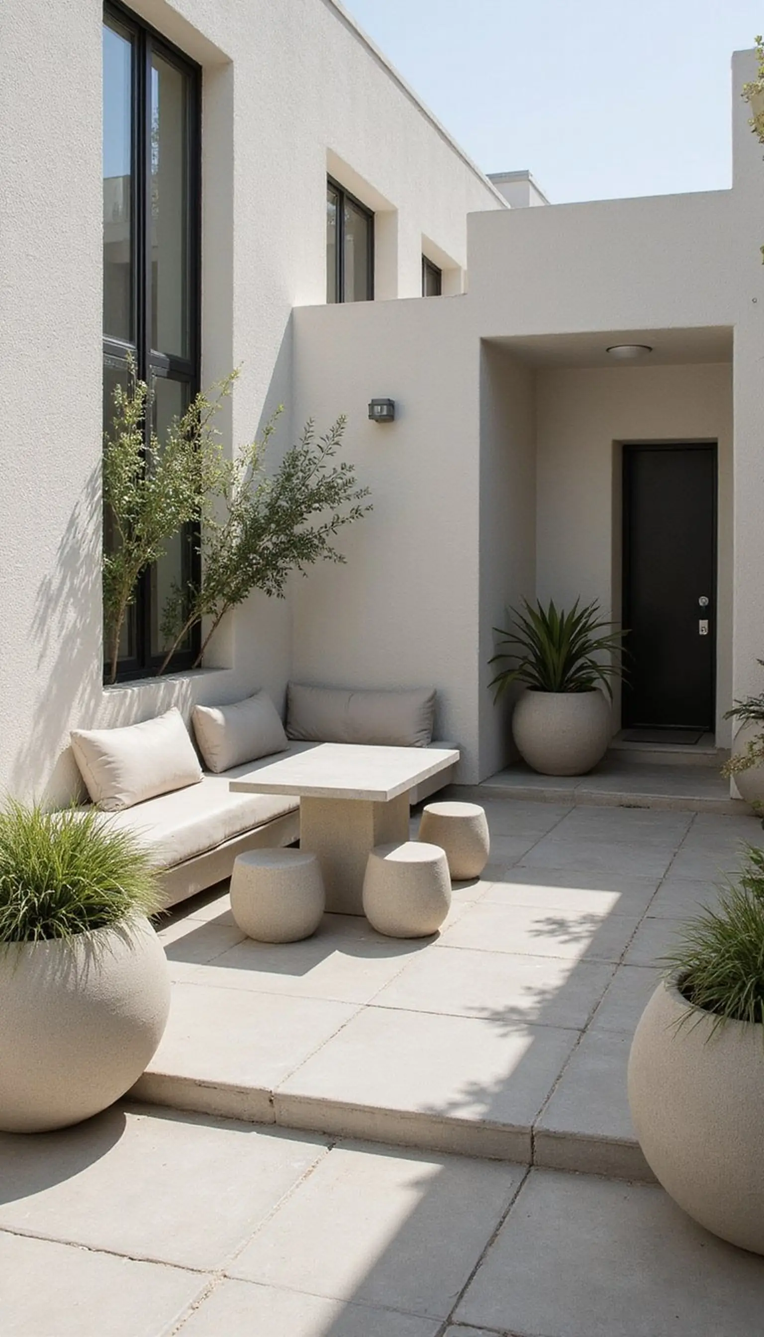 Minimal Modern Resort Patio With Sculptural Planters