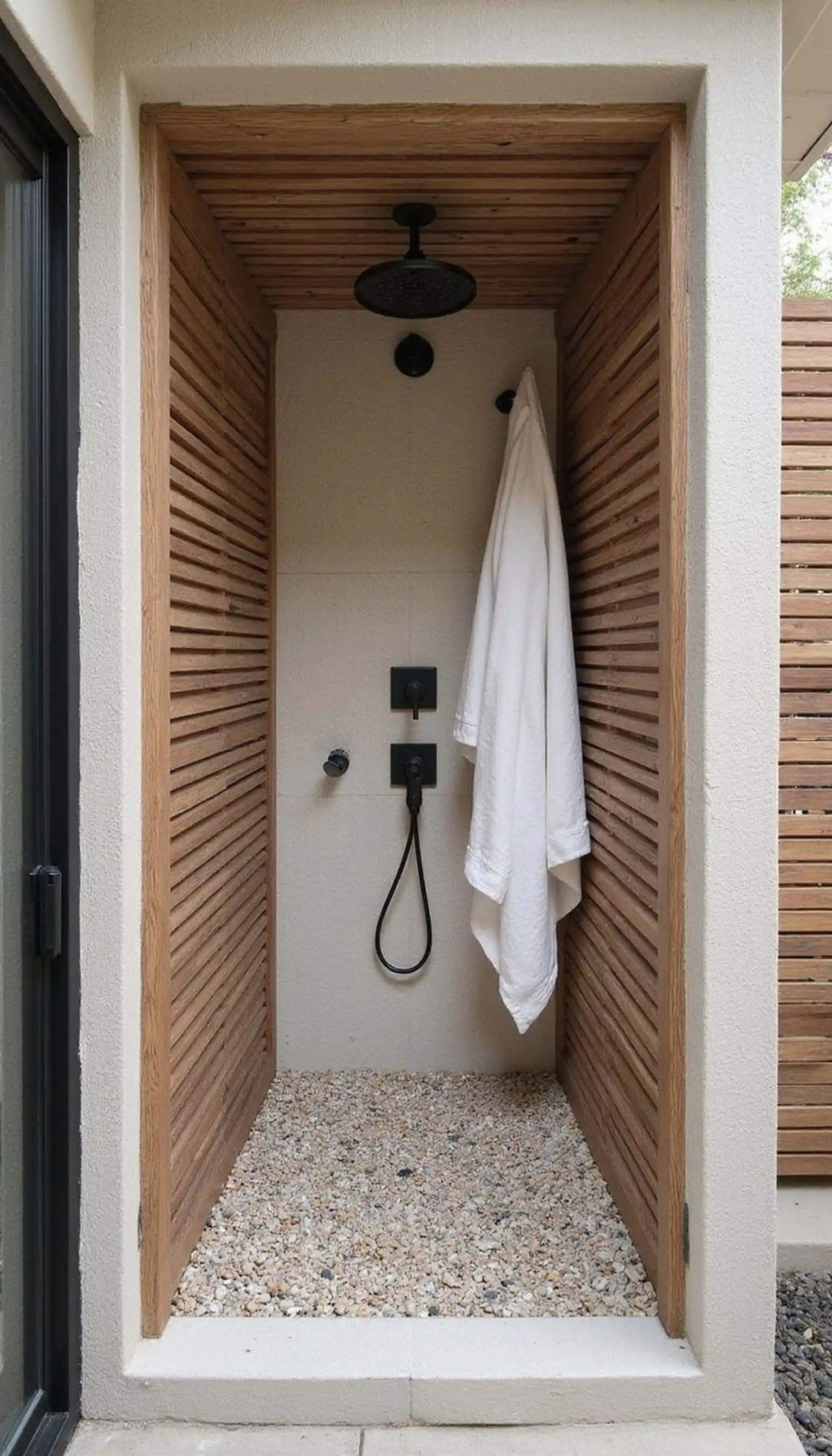 Outdoor Shower Niche With Pebble Flooring