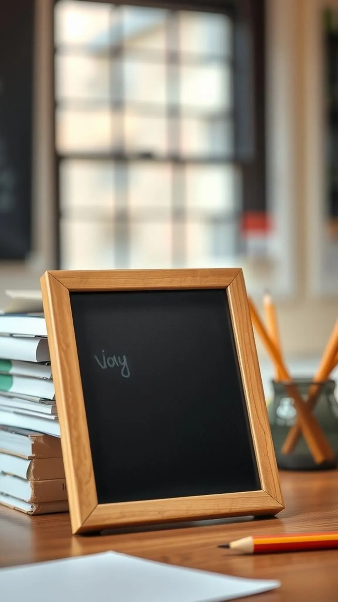 Chalkboard desk sign with a personalized quote