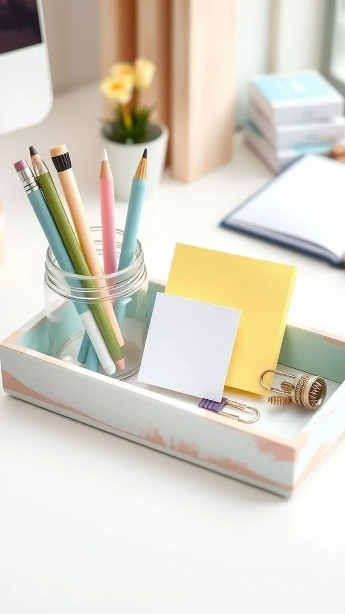 Desk organizer tray painted with soothing palette