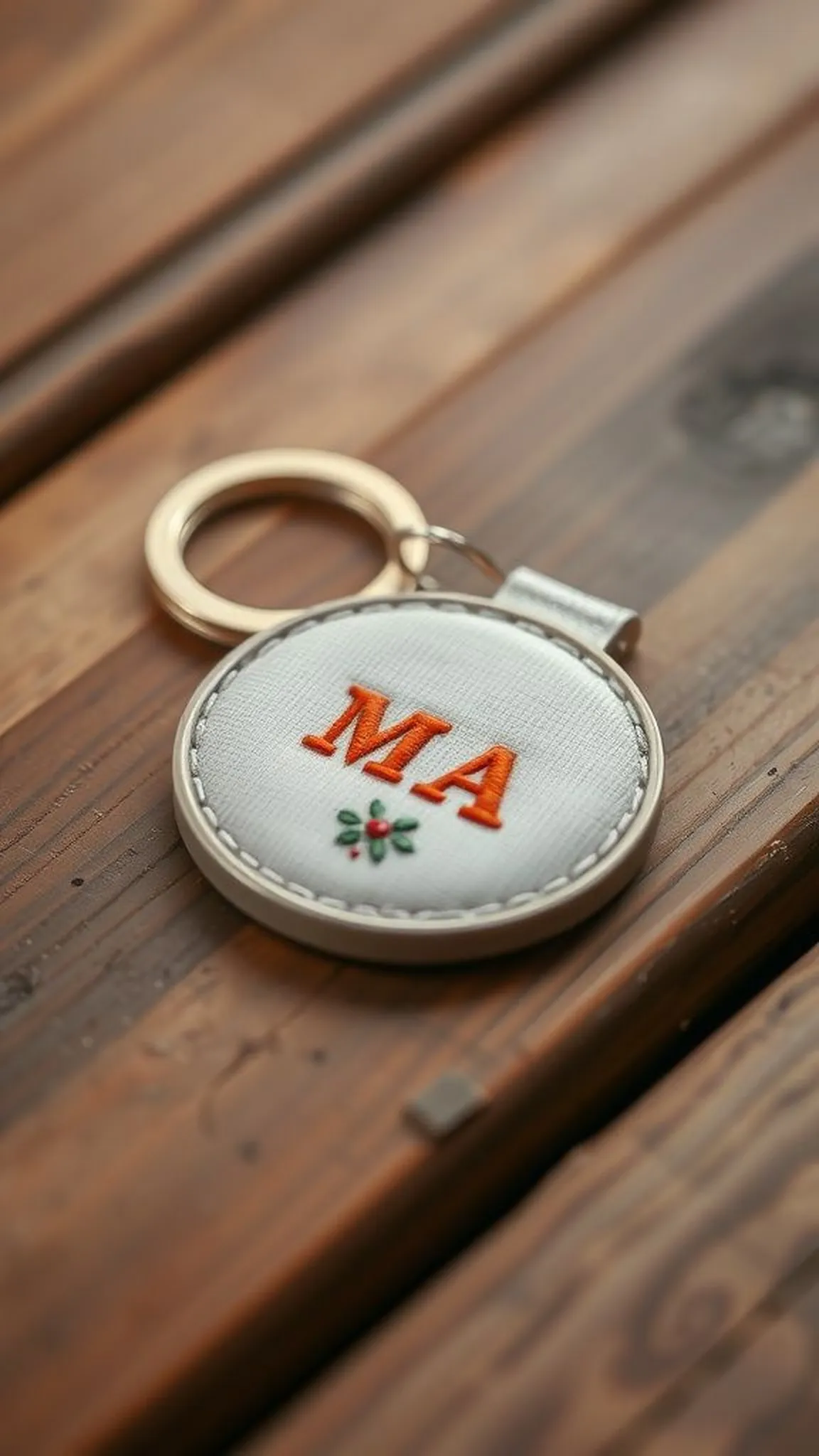 Embroidered keychain with initials and tiny motif