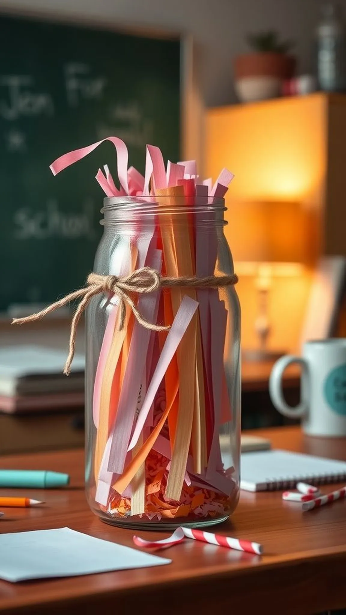 Handmade thank you jar brimming with colorful slips