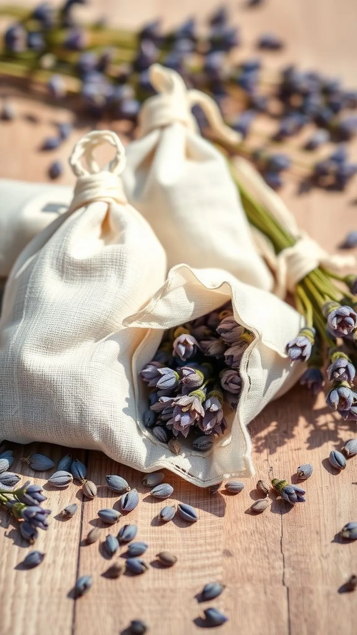 Scented drawer sachets with dried lavender and herbs
