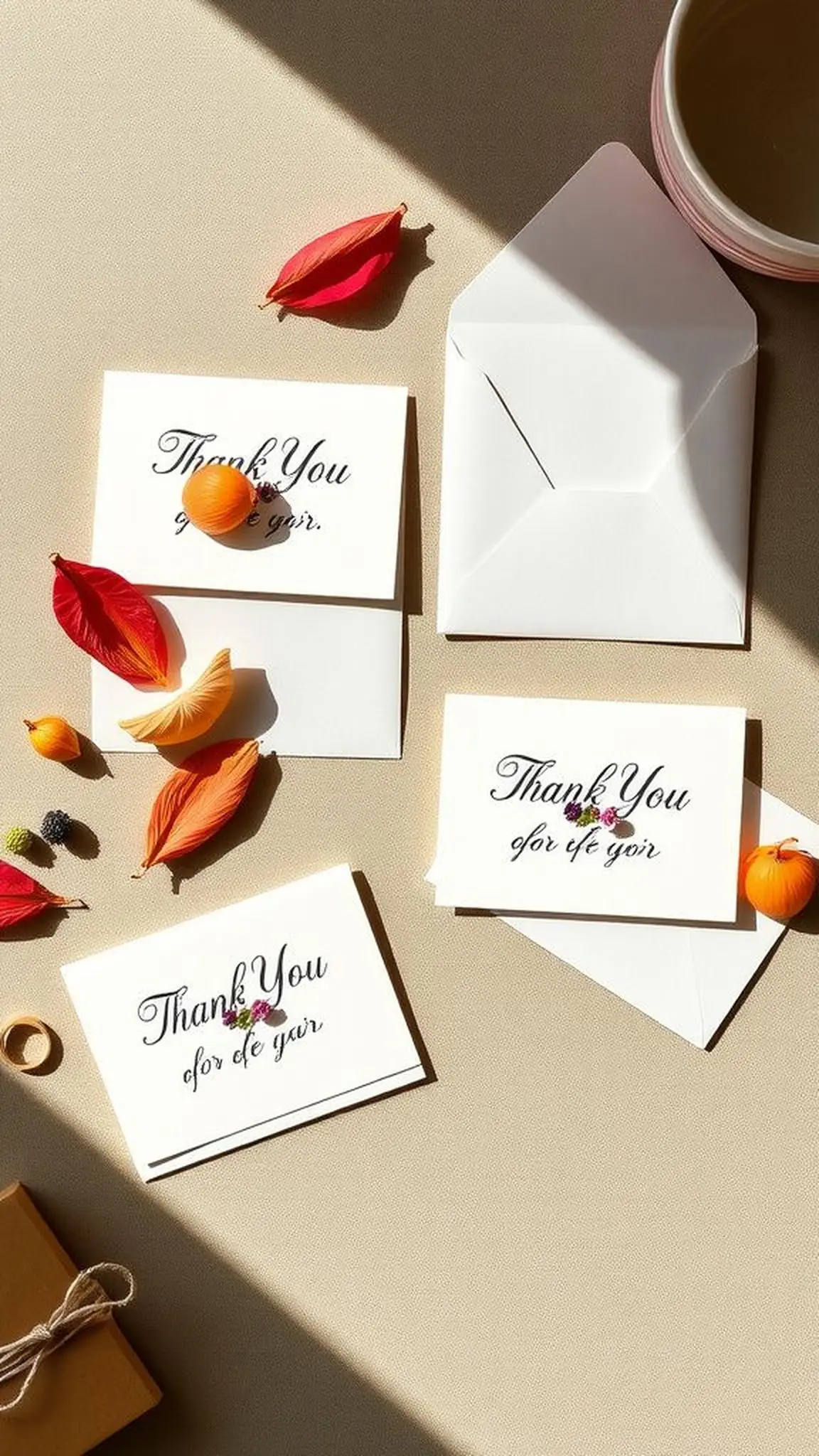 Set of pressed-flower thank-you cards with envelopes