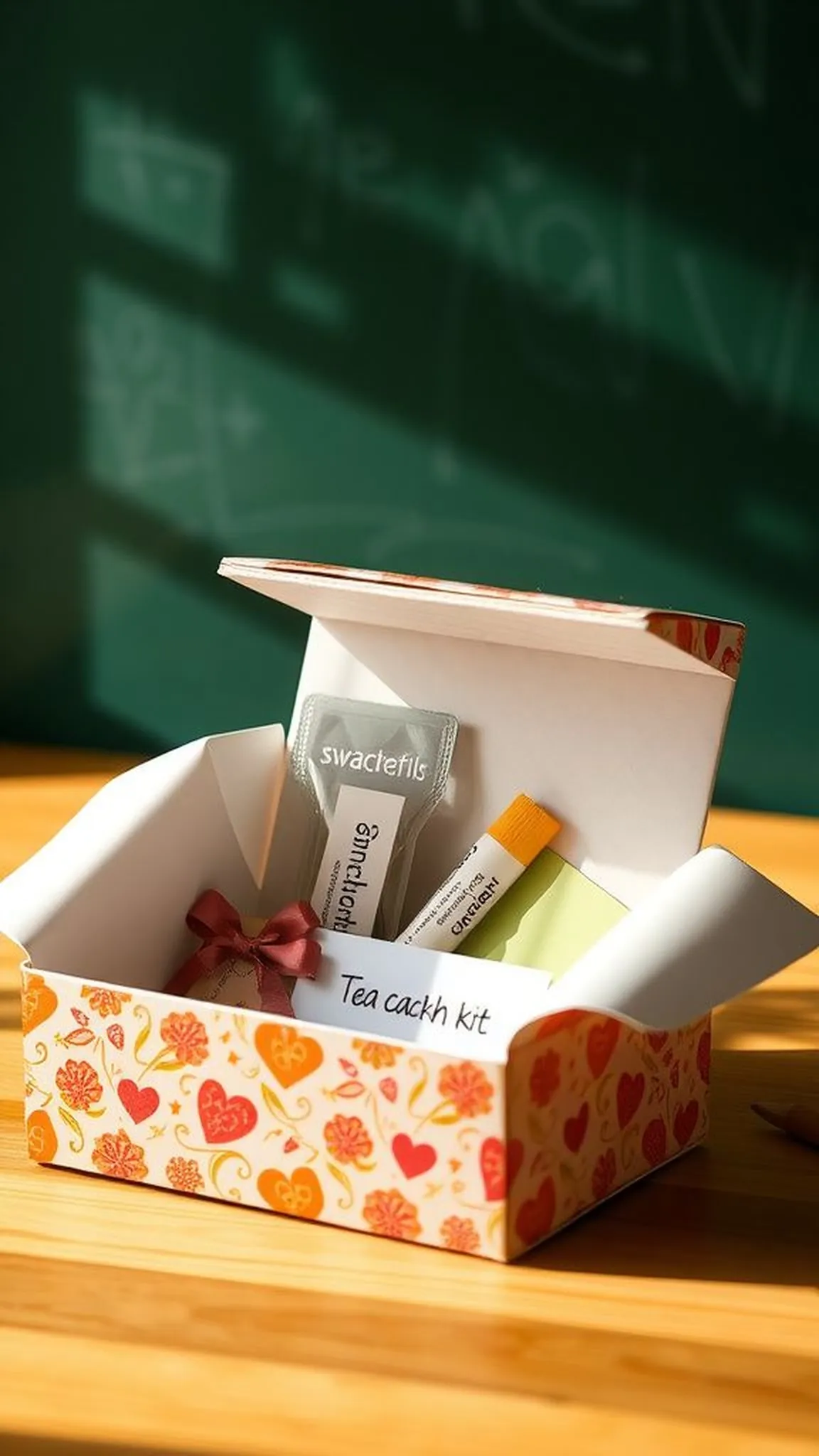Teacher survival kit in a small decorated box