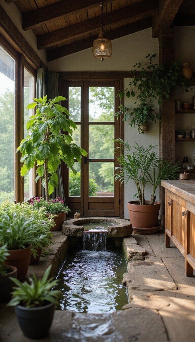 A tranquil space with water features