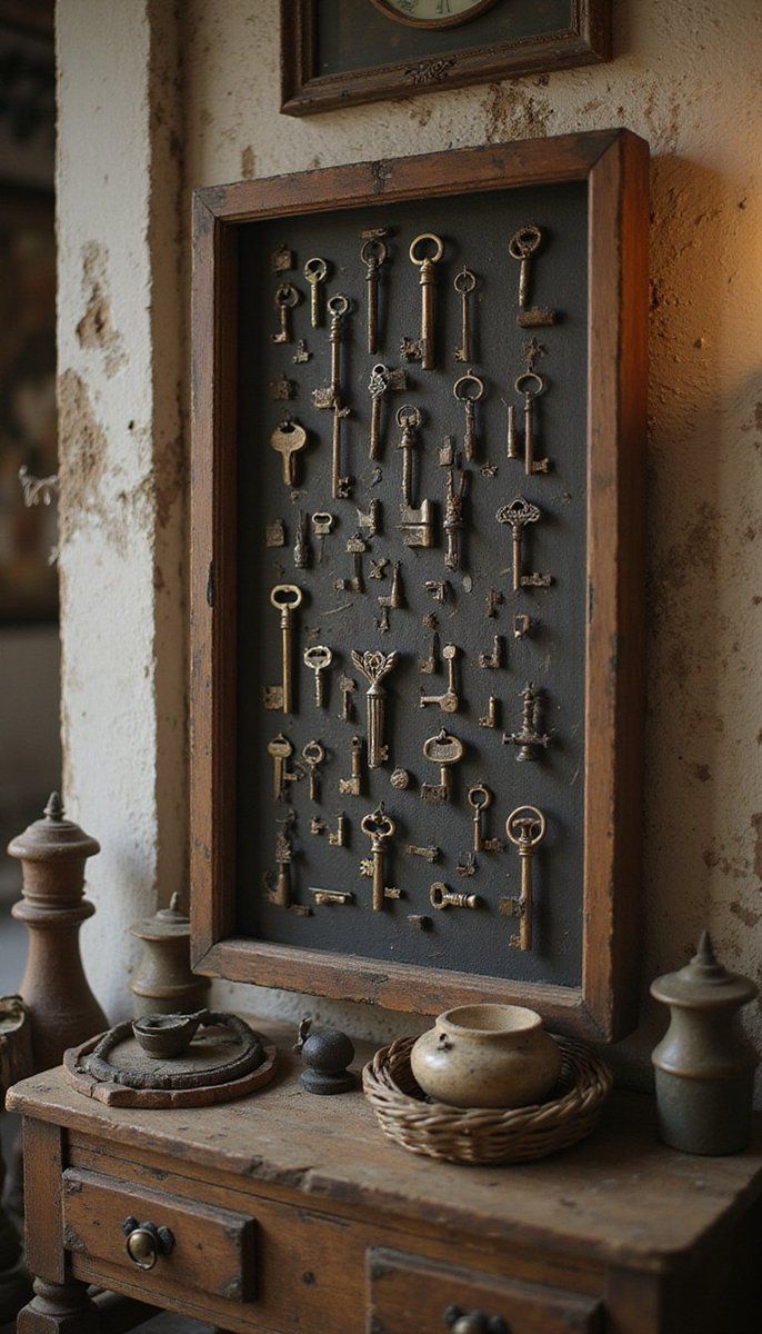 Antique key collection displays