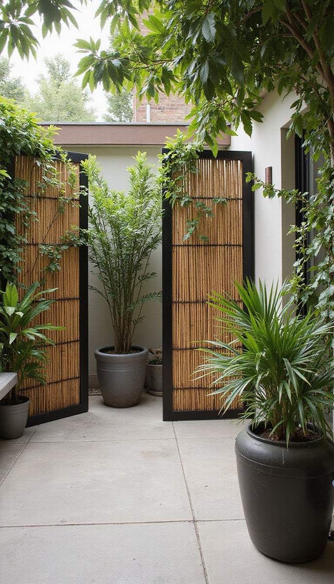 Bamboo privacy screens and lush greenery