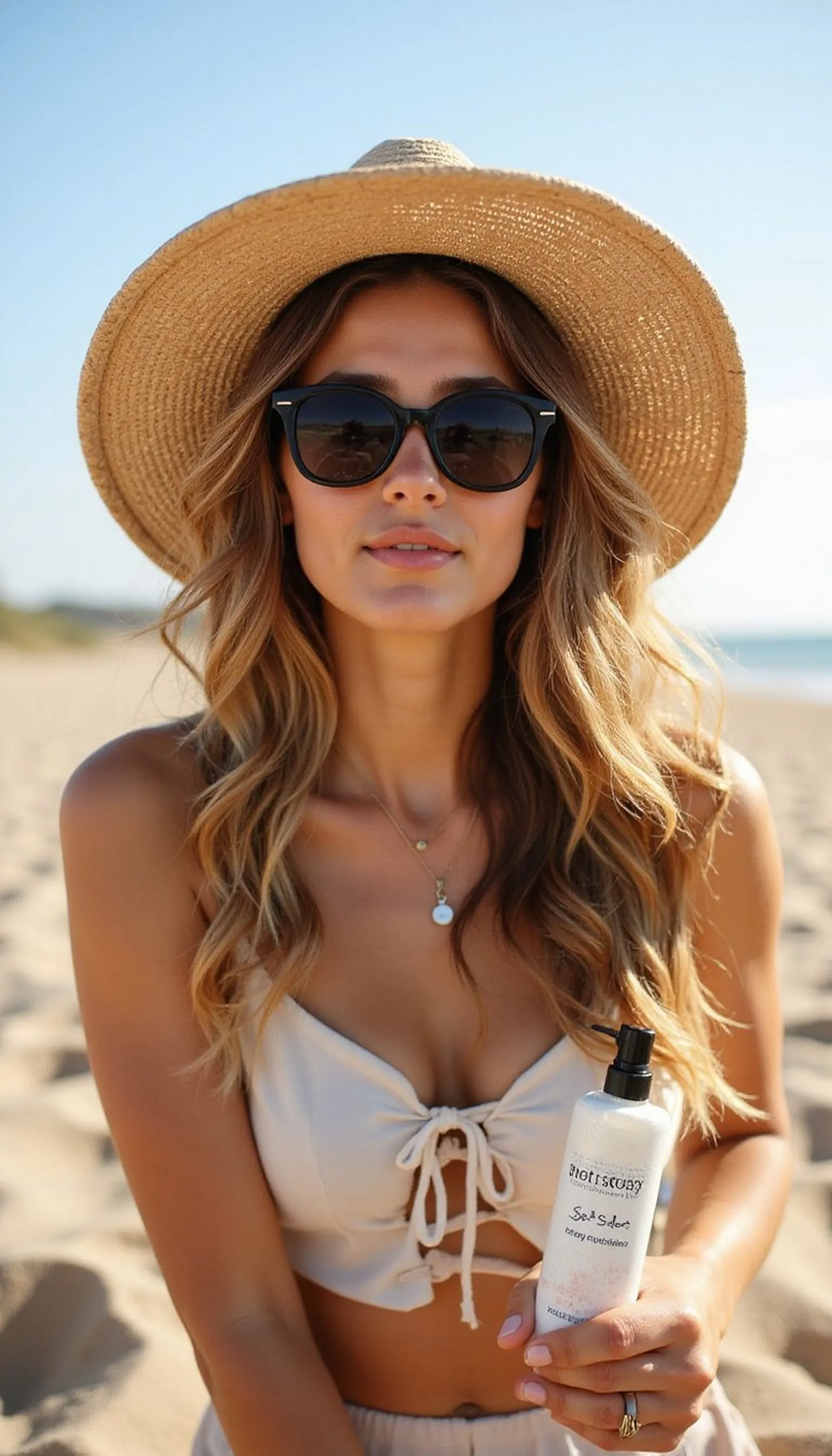 Beachy Waves With Straw Sun Hat