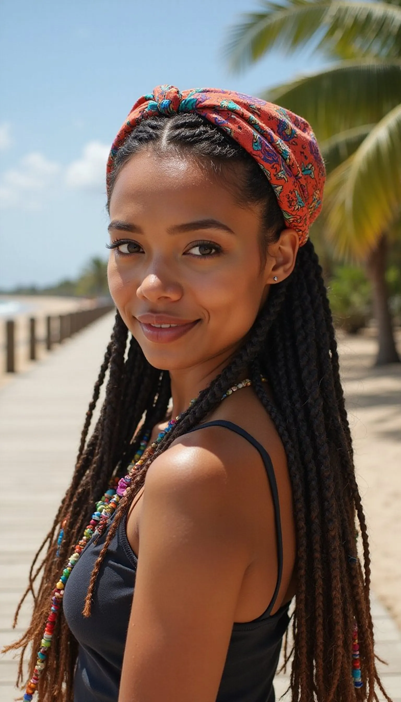 Boho Box Braids With Colorful Beads