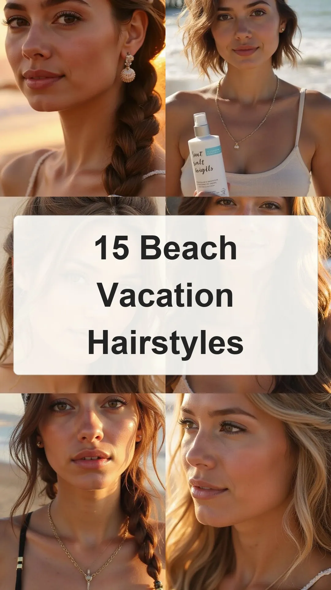 15 Beach Vacation Hairstyles collage 1