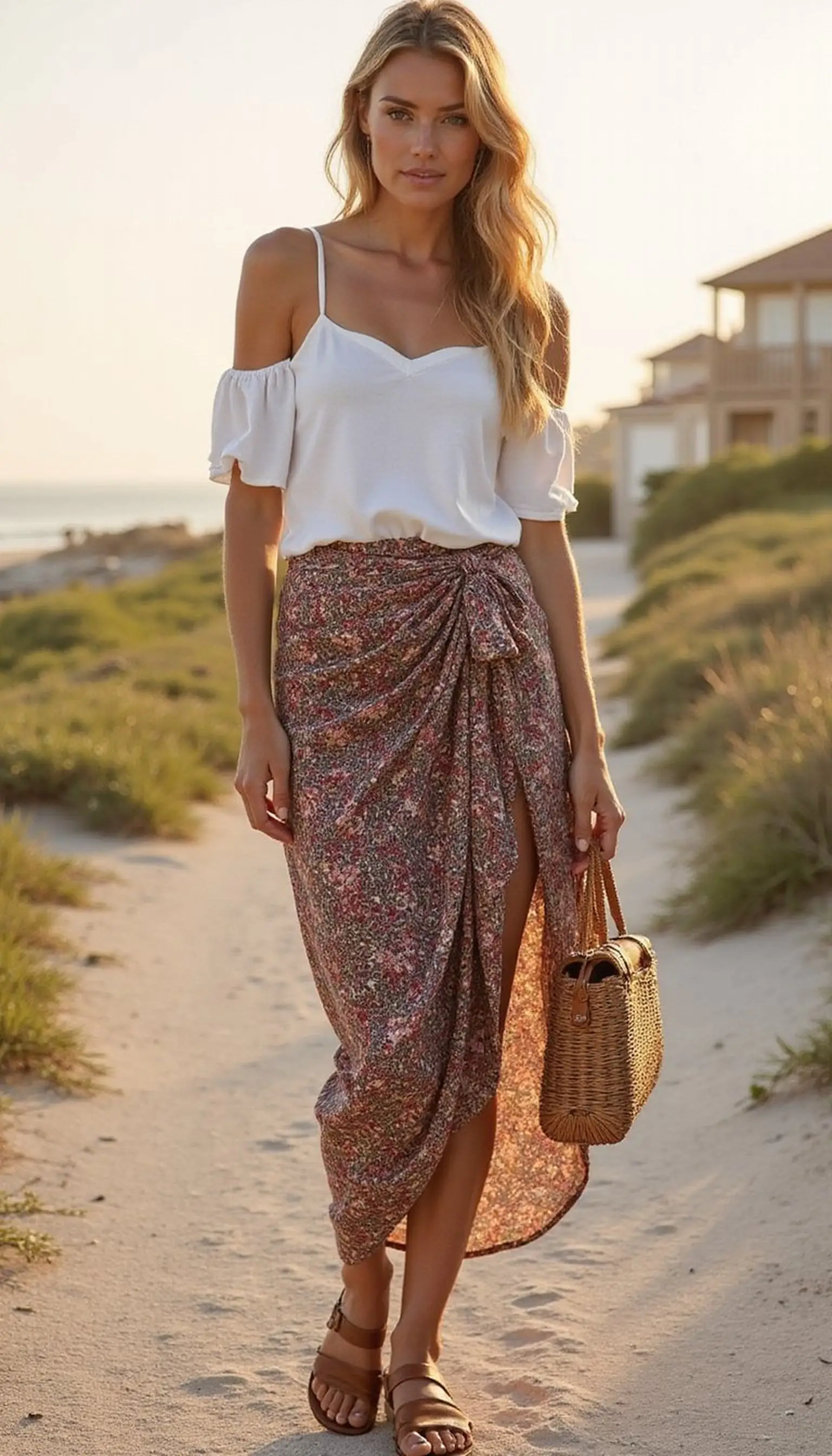Boho Wrap Skirt With Off-Shoulder Top