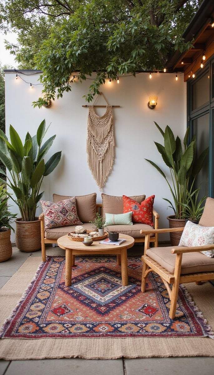 Bohemian patio with layered textures