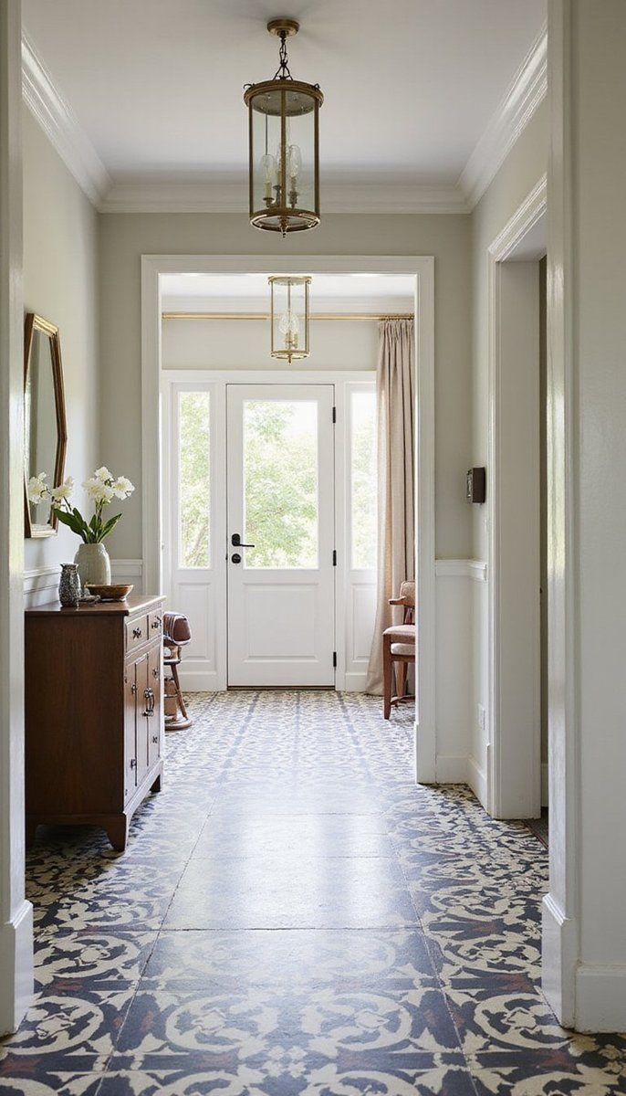 Bold patterned floor tiles for impact