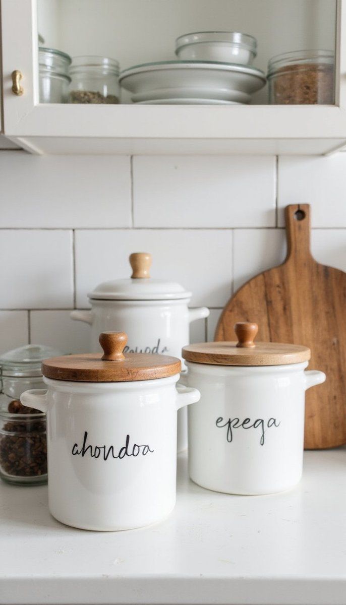 Ceramic Cannisters with Wooden Lids