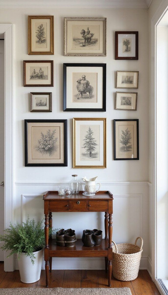 Charcoal sketches or vintage art gallery wall