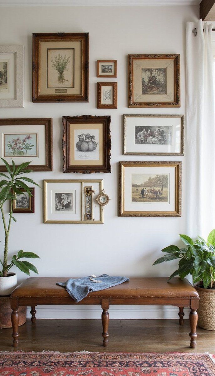 Charming gallery wall with eclectic frames