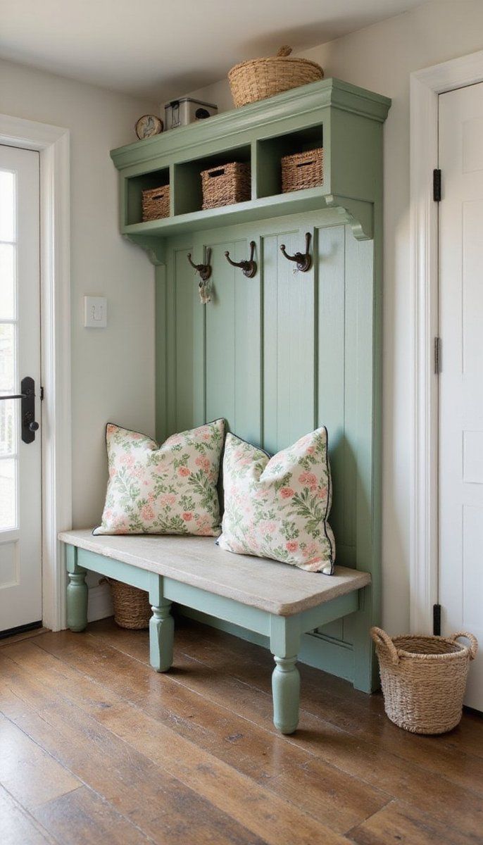 Cozy cottage chic with a rustic bench