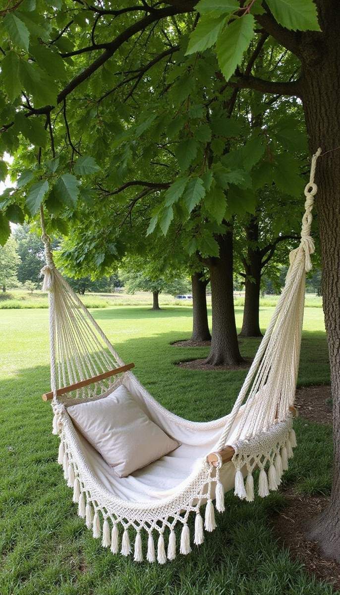 Cozy hammocks under lush trees