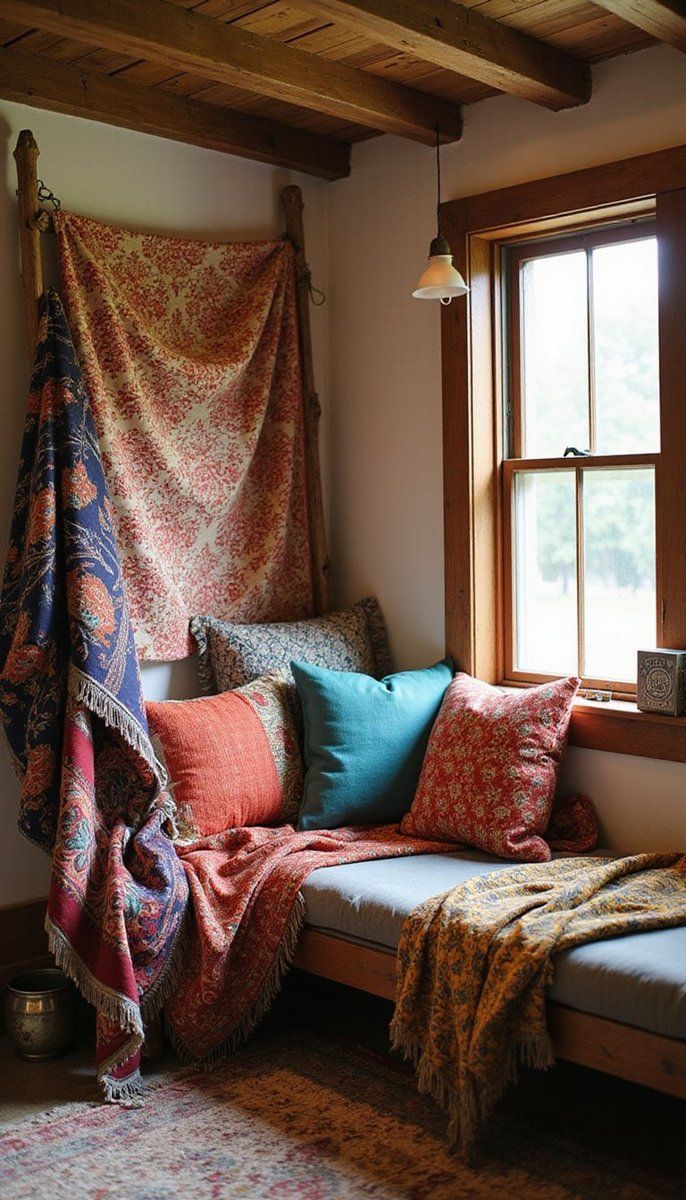 Cozy nooks with layered throw blankets