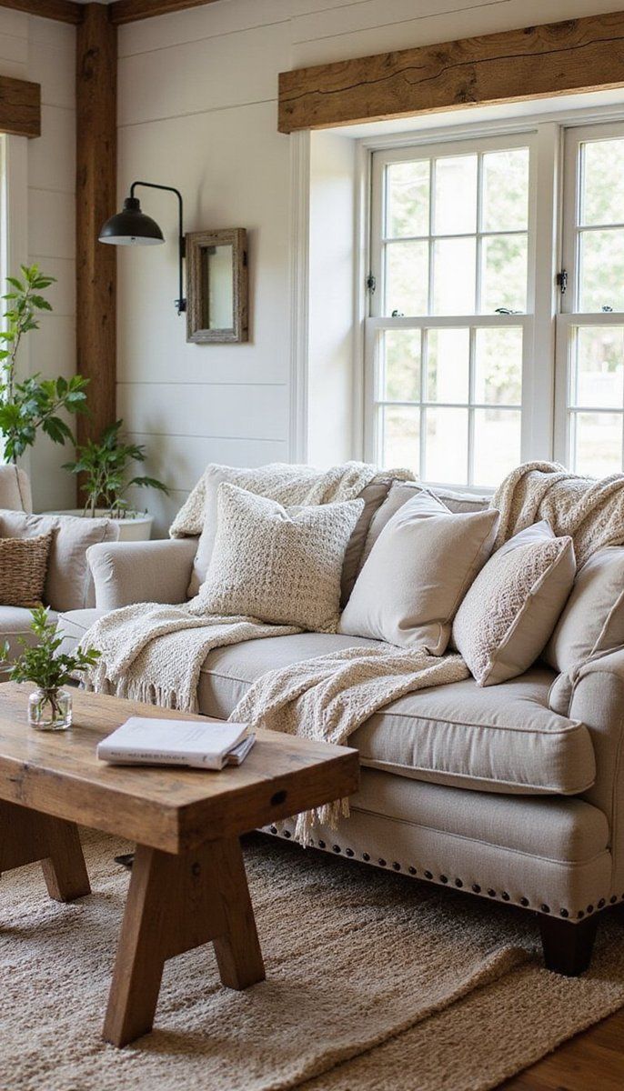 Cozy seating with patterned throw blankets