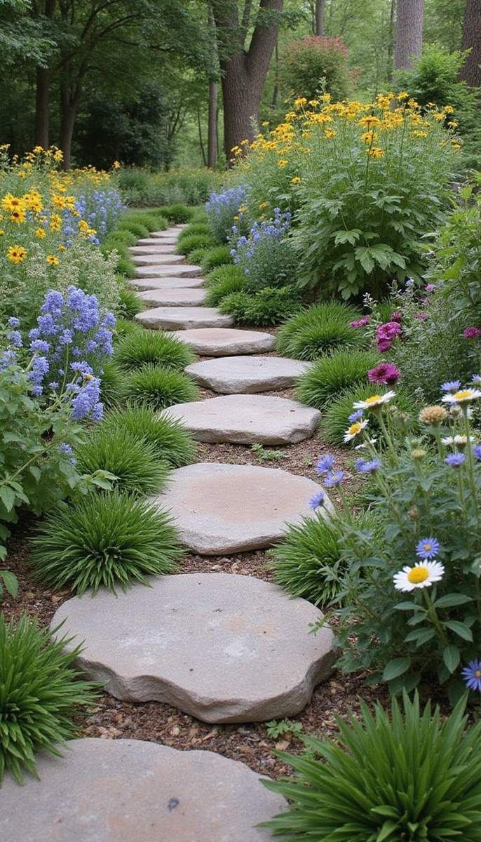 Design a whimsical garden pathway