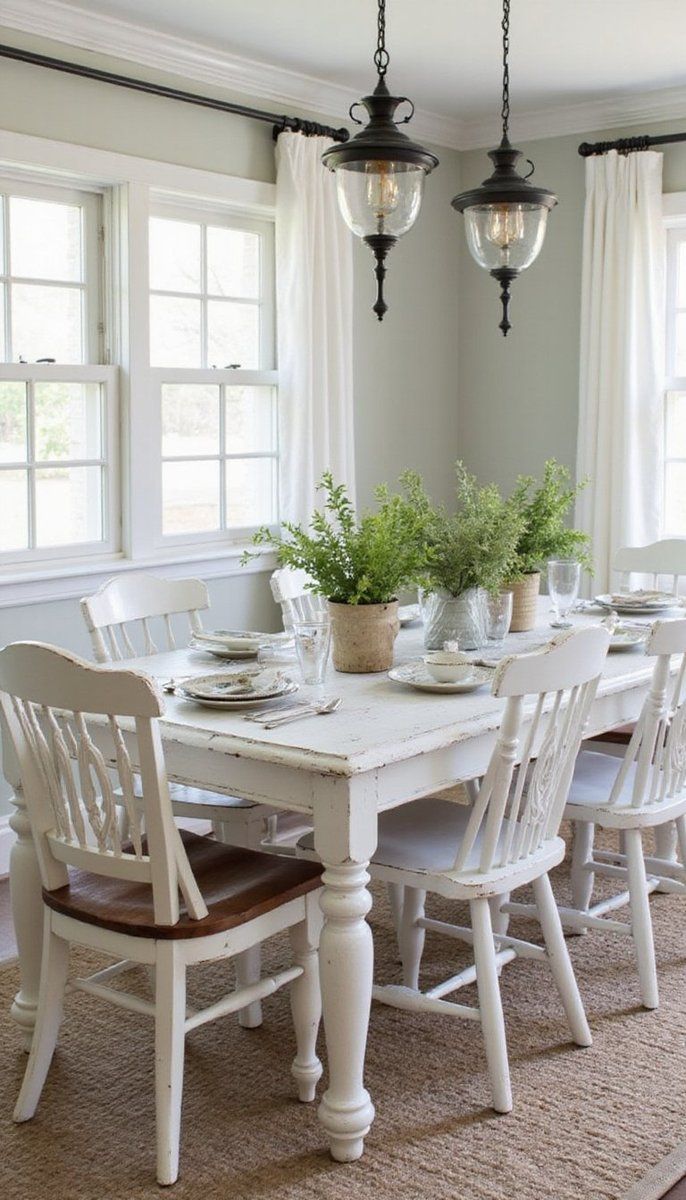 Distressed White Painted Dining Table