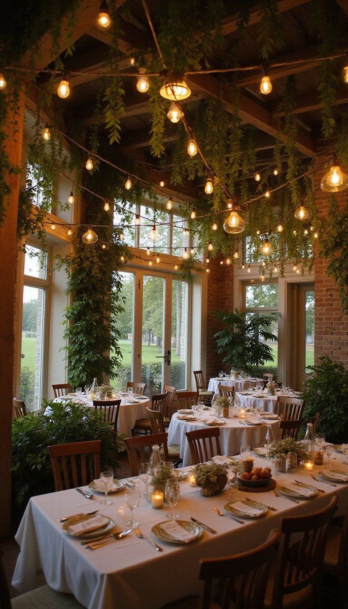 Draping lights and hanging greenery