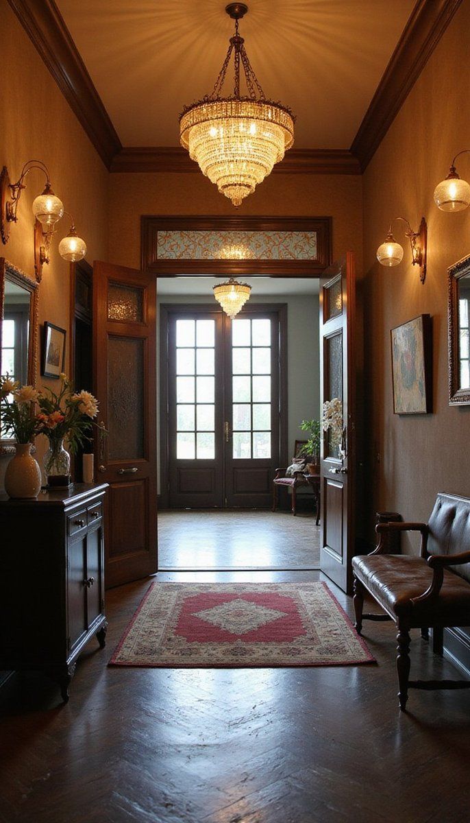 Eclectic lighting for an entryway glow
