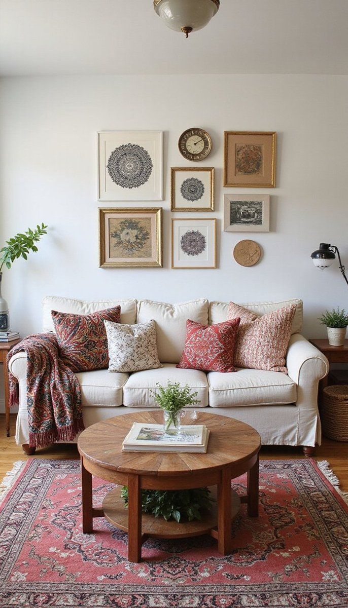 Eclectic mix of patterns in the living room